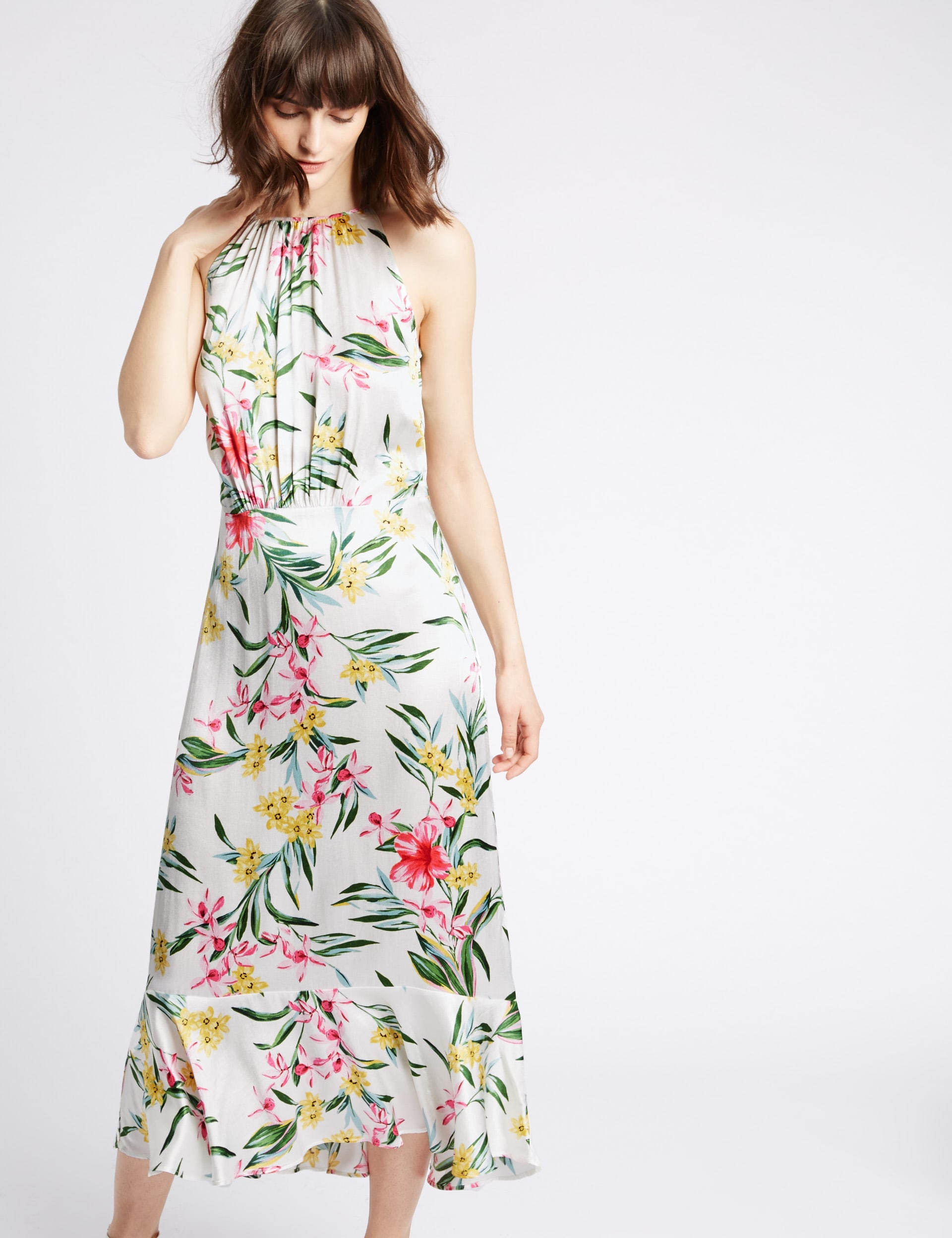 Floral Print Frilled Hem Maxi Dress Image 2 of 6