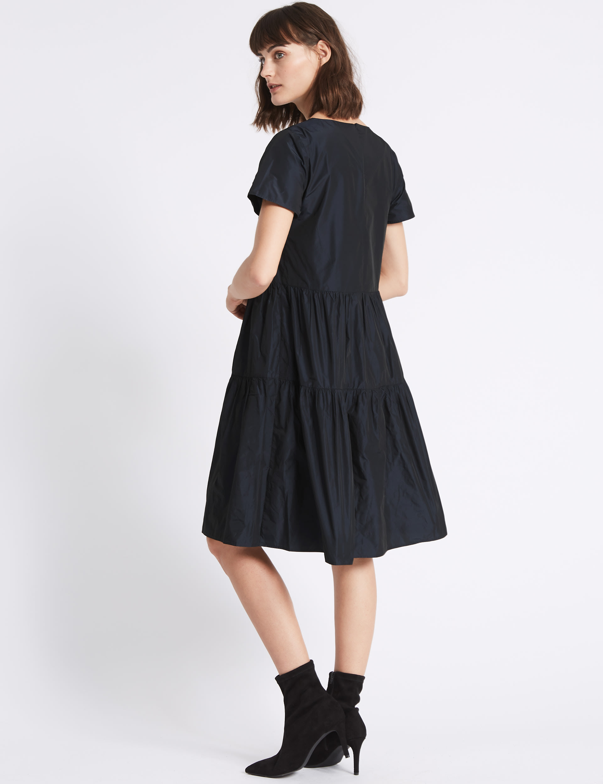 Tiered Taffeta Swing Midi Dress Image 2 of 5