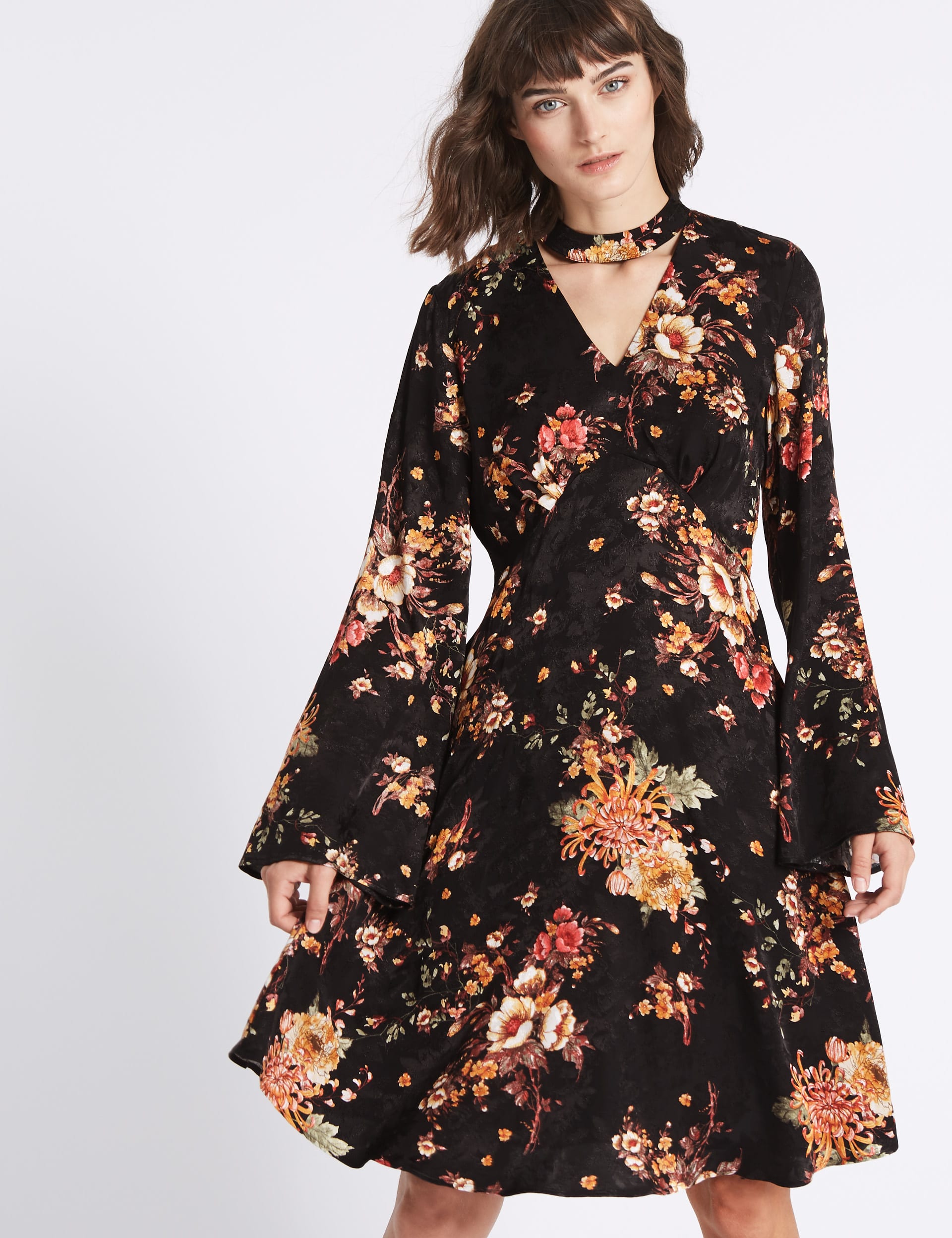 Jacquard Floral Long Sleeve Swing Dress Image 2 of 6