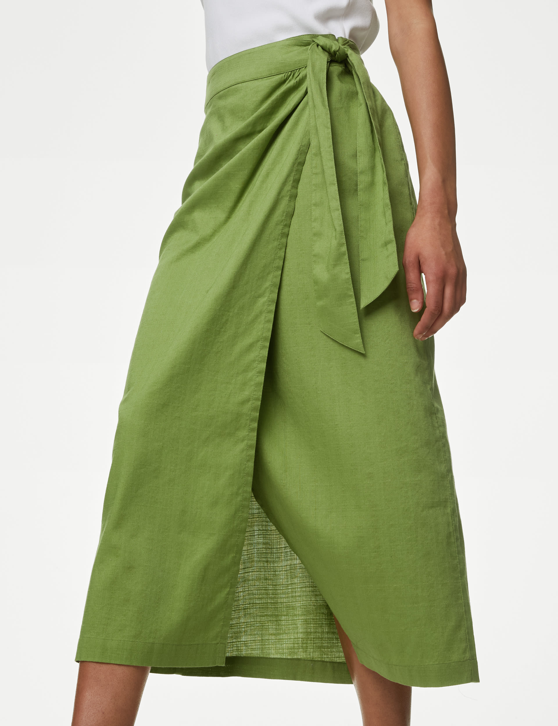 Pure Cotton Belted Midi Wrap Skirt