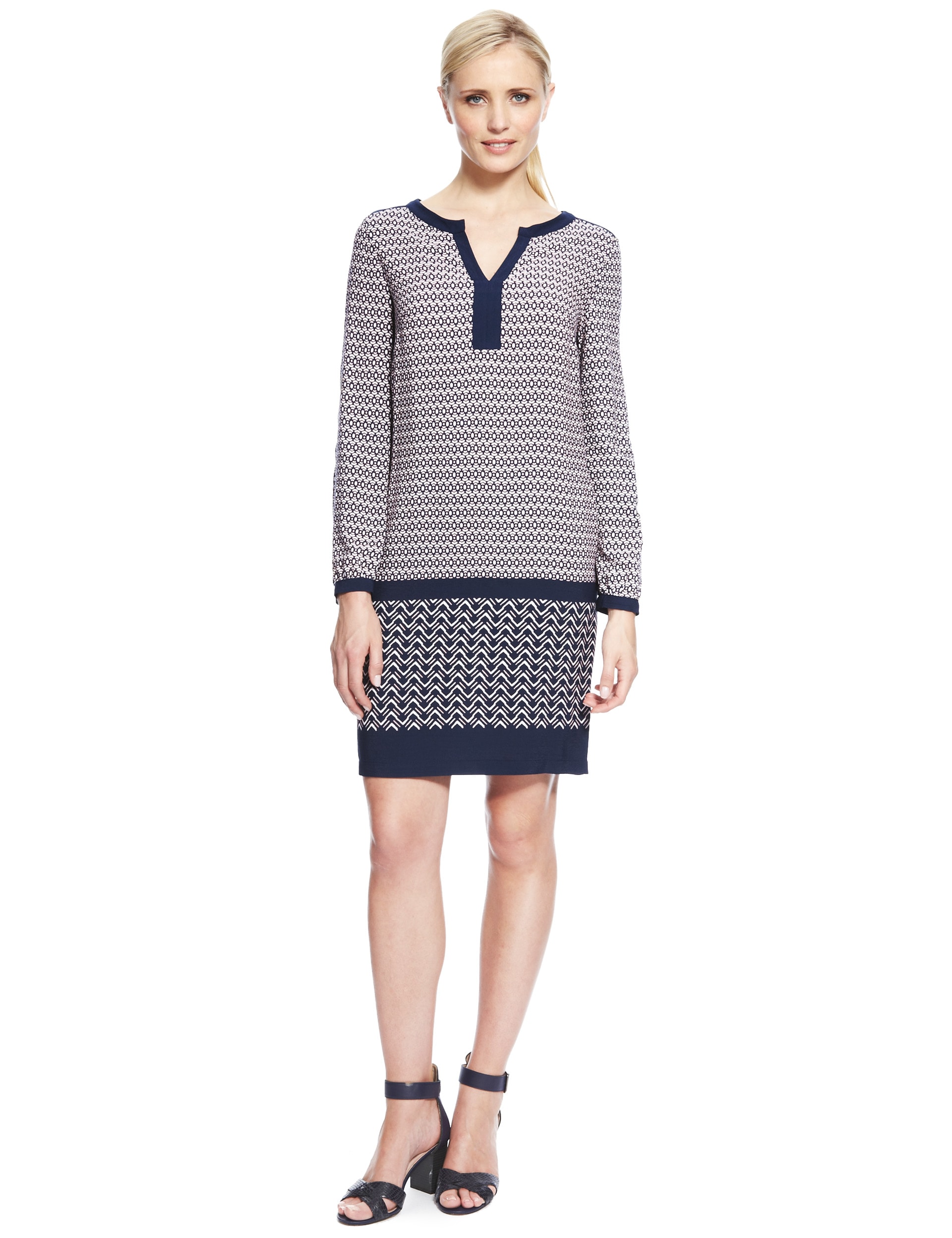 Tipped Geometric Border Print Tunic Dress Image 2 of 4