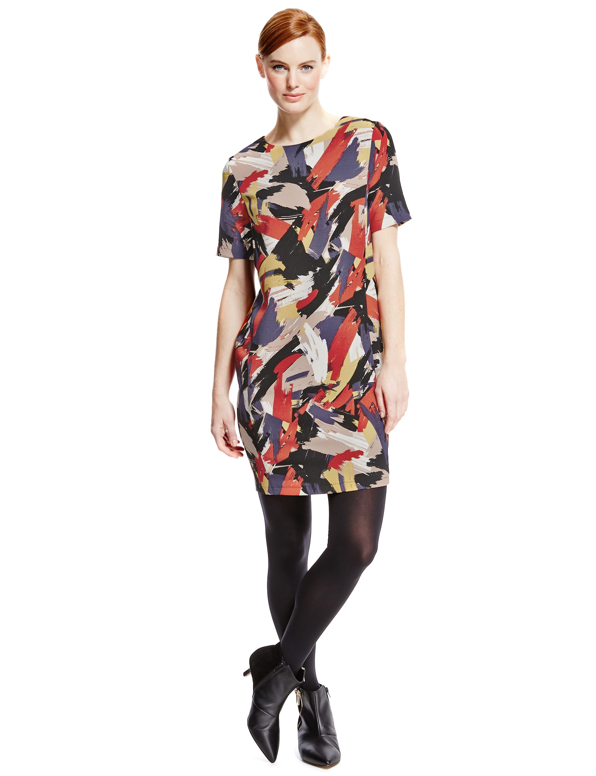 Brushstroke Print Crêpe Tunic Dress Image 2 of 4