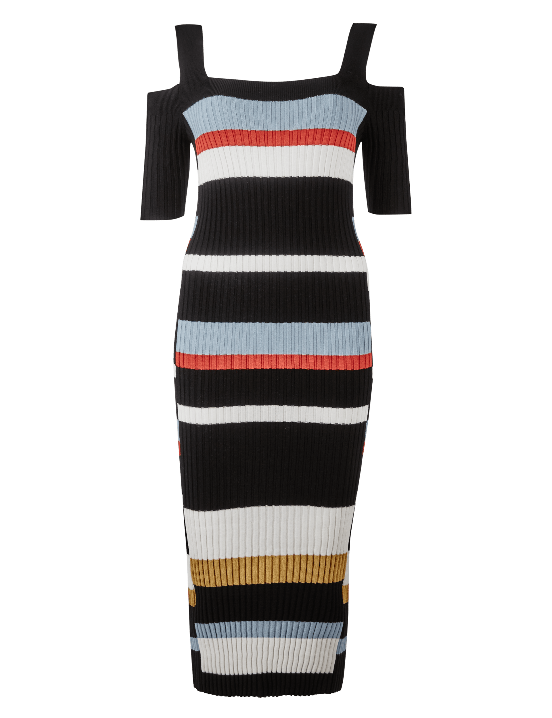 Striped Cold Shoulder Bodycon Midi Dress Image 2 of 5
