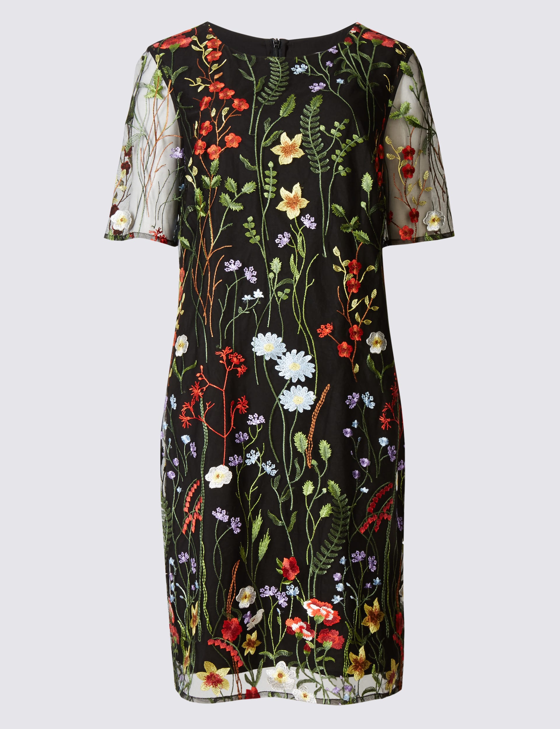 Embroidered Lace Half Sleeve Shift Dress Image 2 of 3