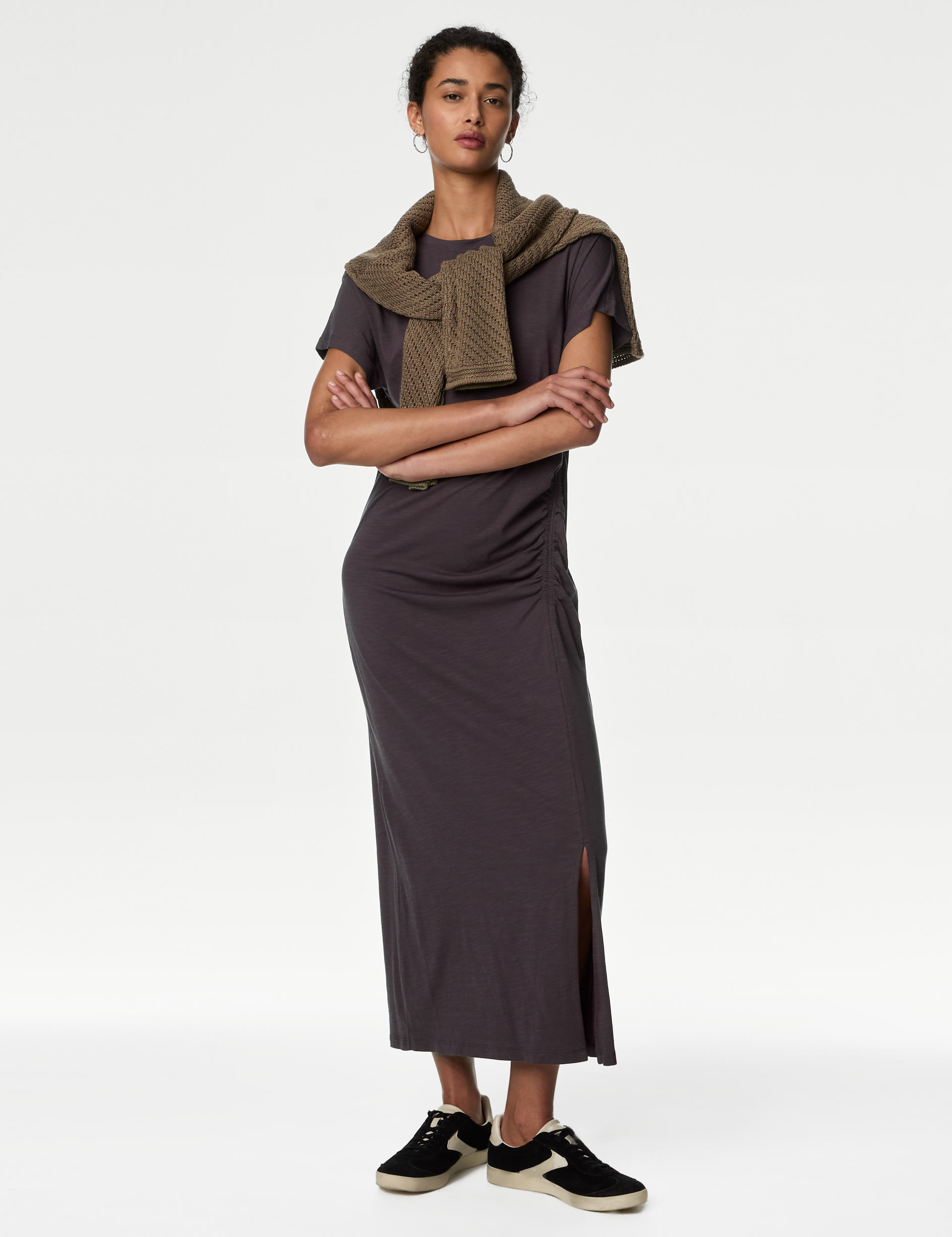 Jersey Ruched Midi Column Dress