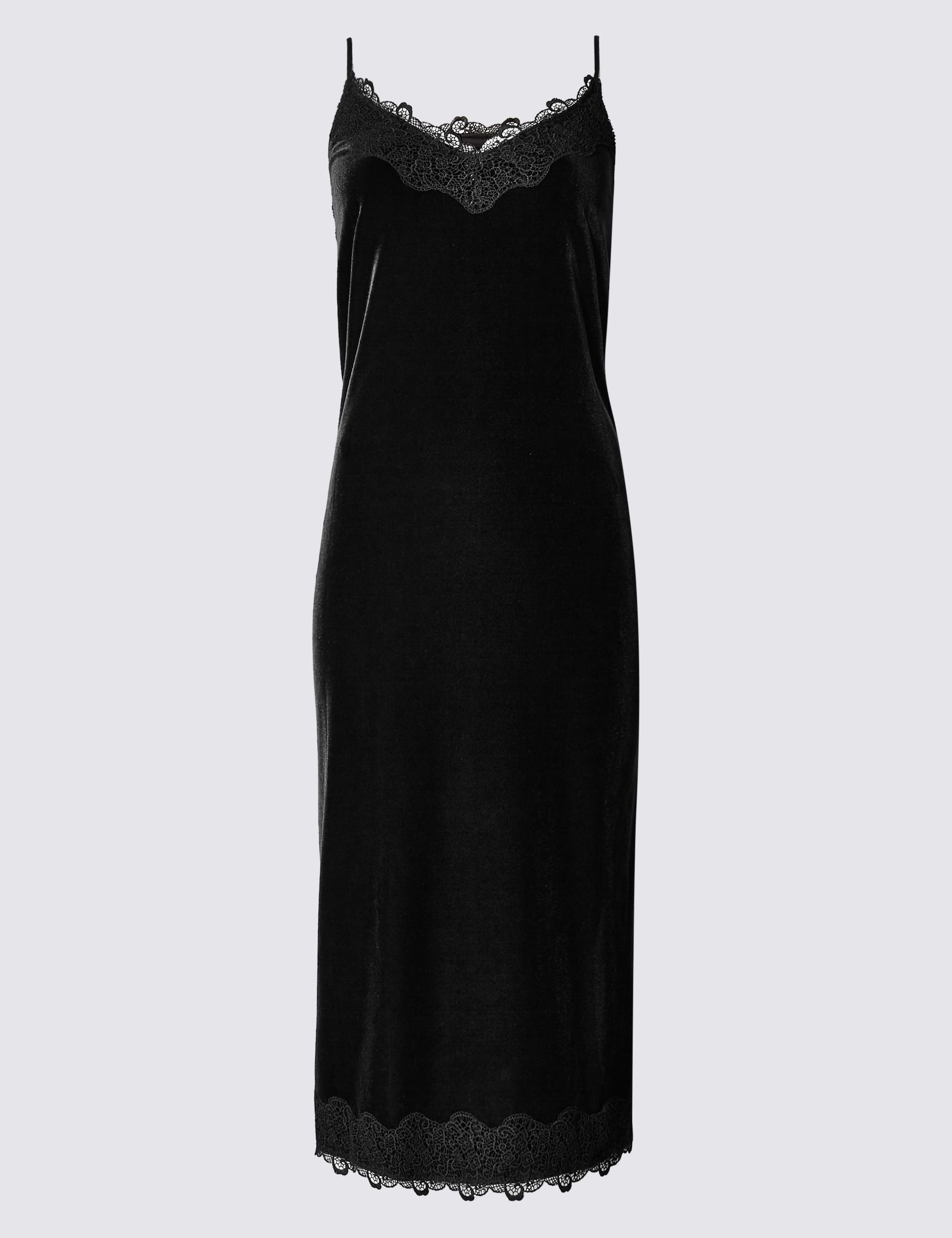 Velvet Slip Dress With Lace Trim Image 2 of 5