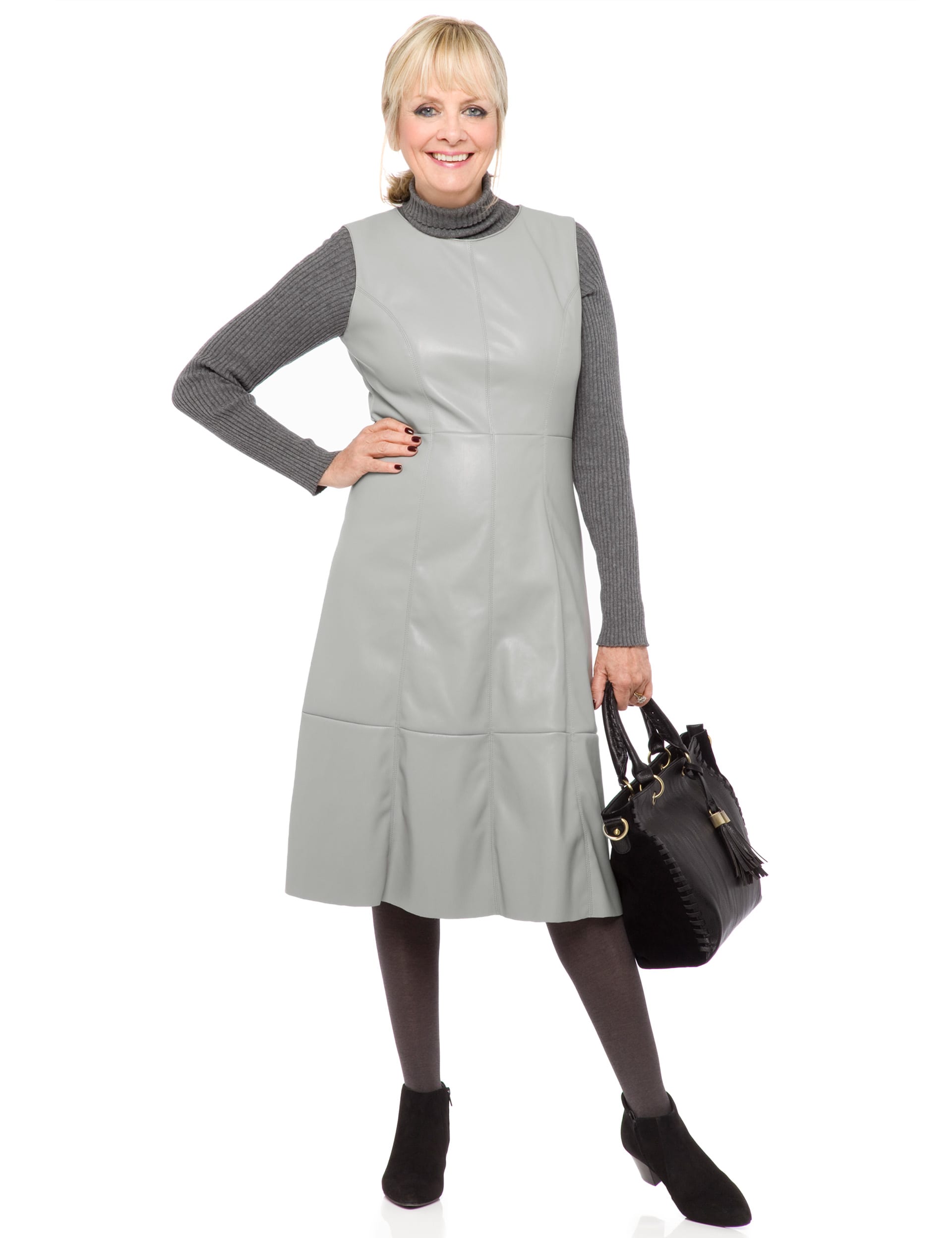 Faux Leather Fit & Flare Dress Image 2 of 3
