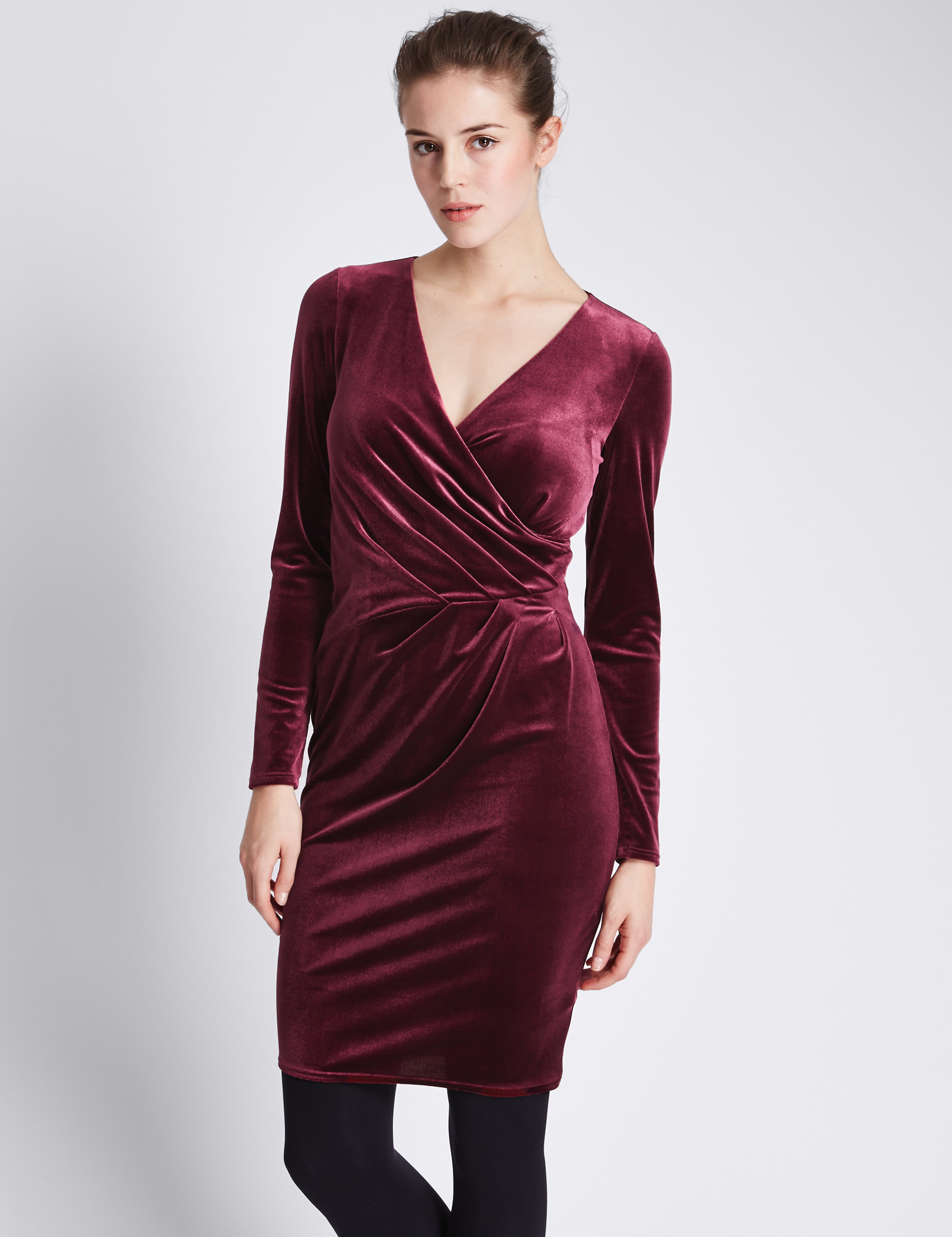 Velour Crochet Back Wrap Dress Image 2 of 4
