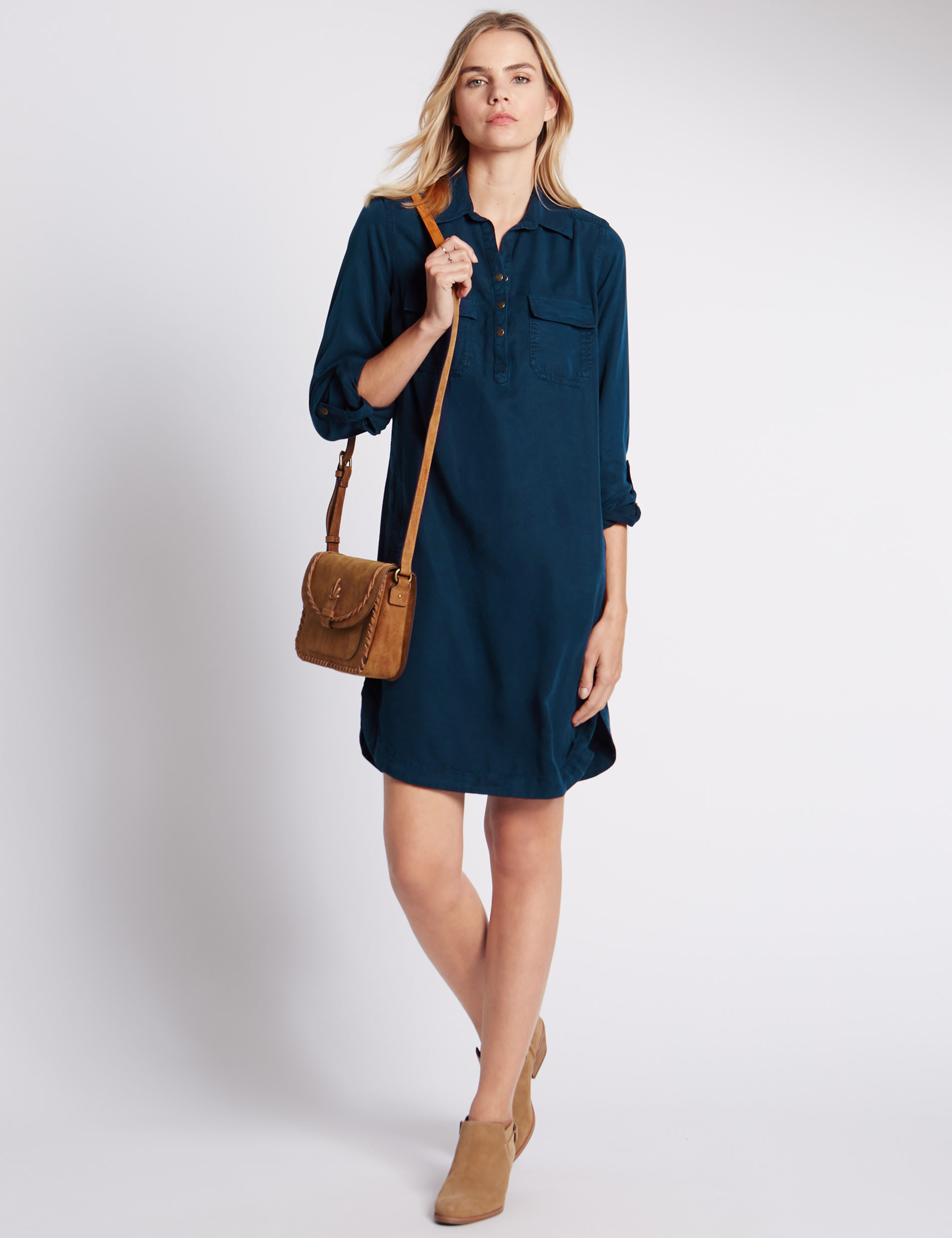 Side Split Long Sleeve Shirt Dress Image 2 of 5