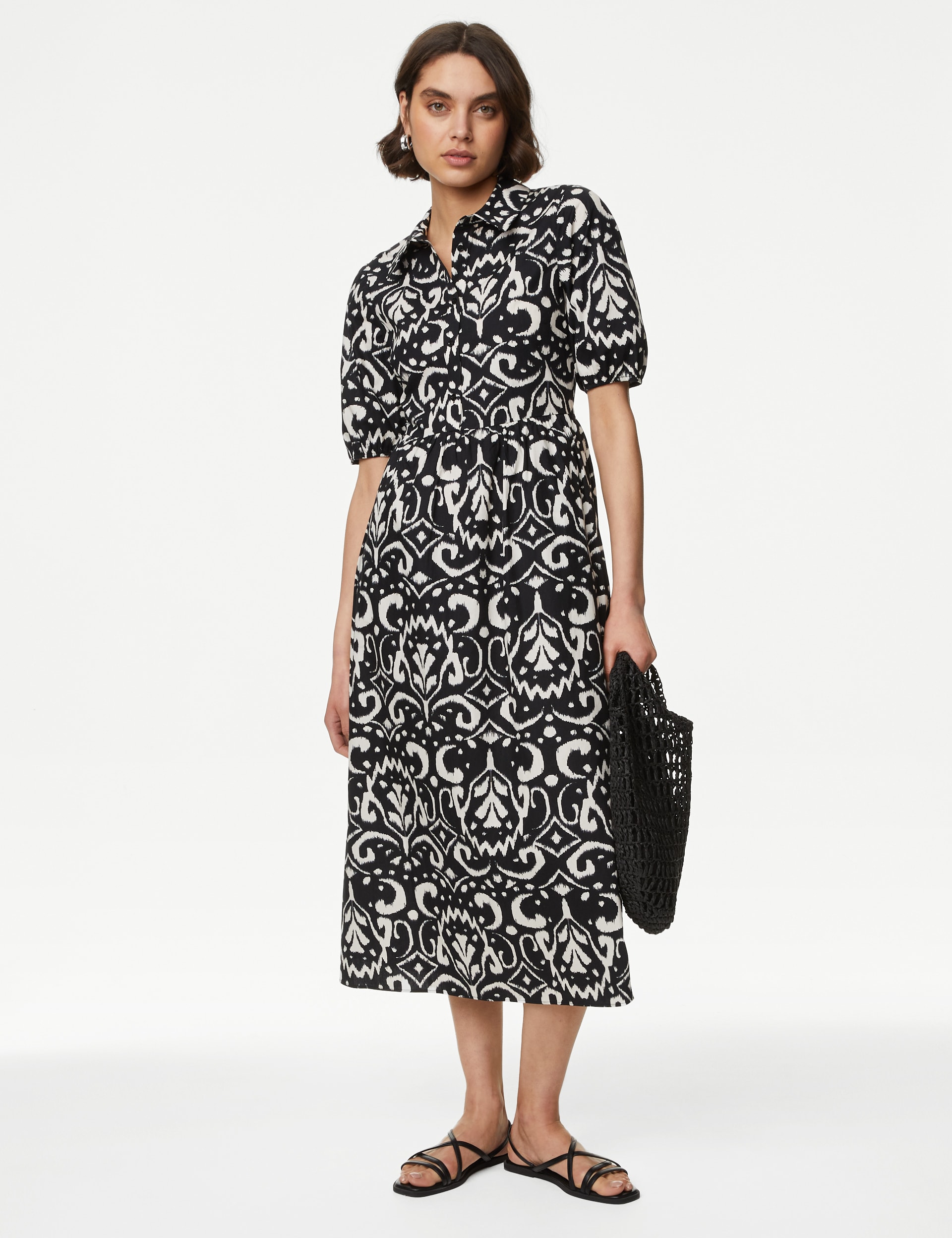 Pure Cotton Printed Midi Shirt Dress | M&S Collection | M&S