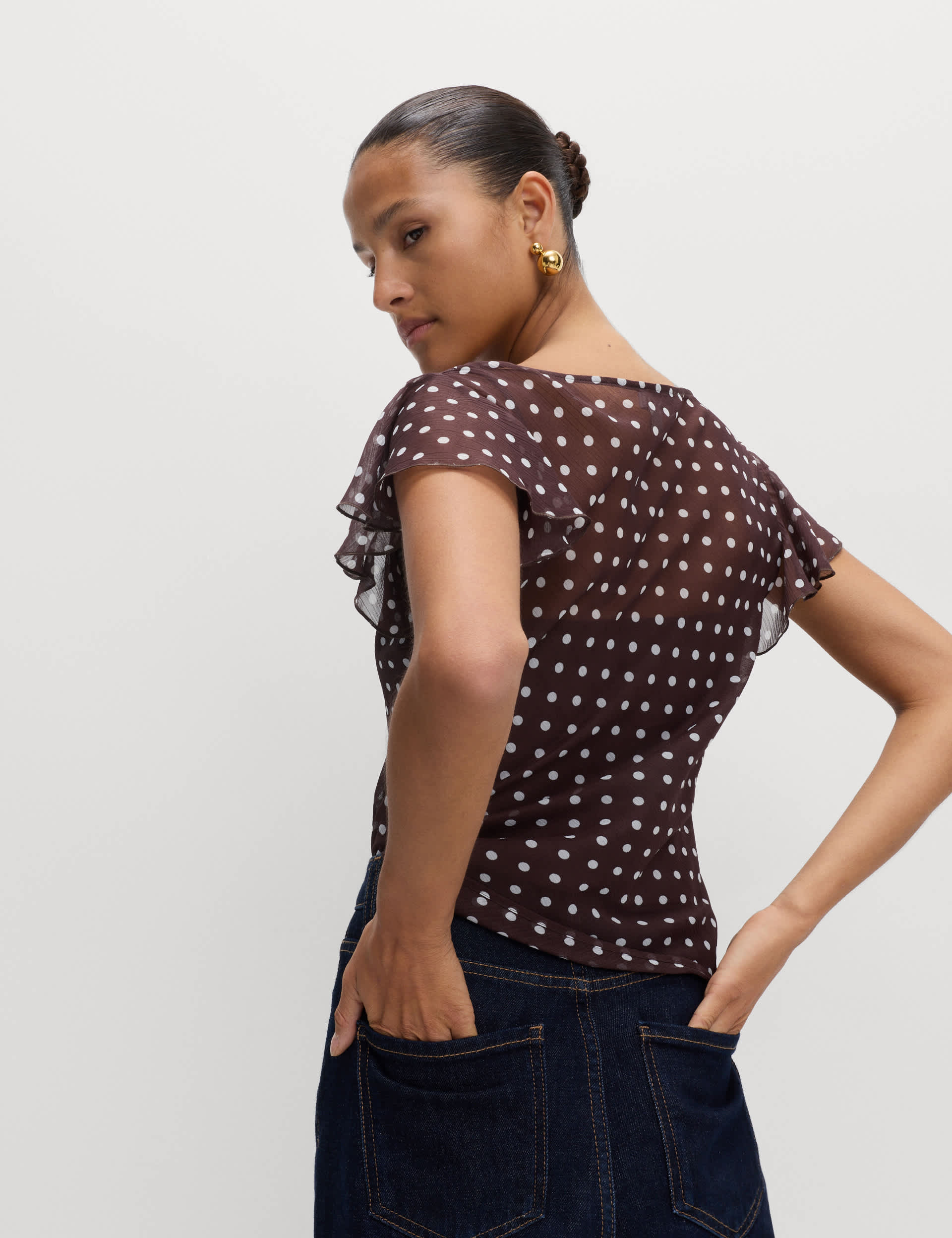 Polka Dot Cowl Neck Frill Sleeve Top | M&S | M&S