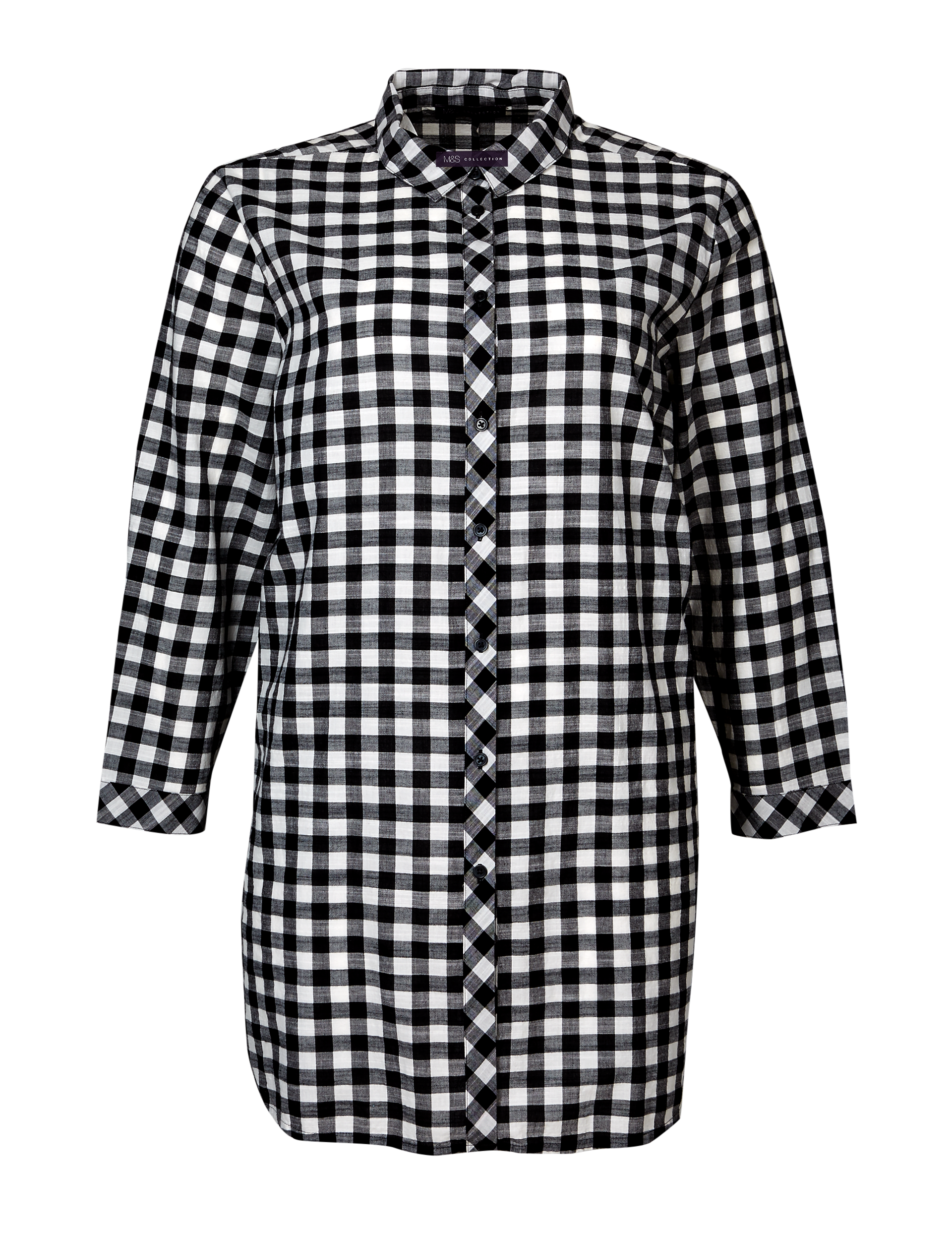 CURVE Pure Cotton Checked Longline Shirt Image 2 of 6