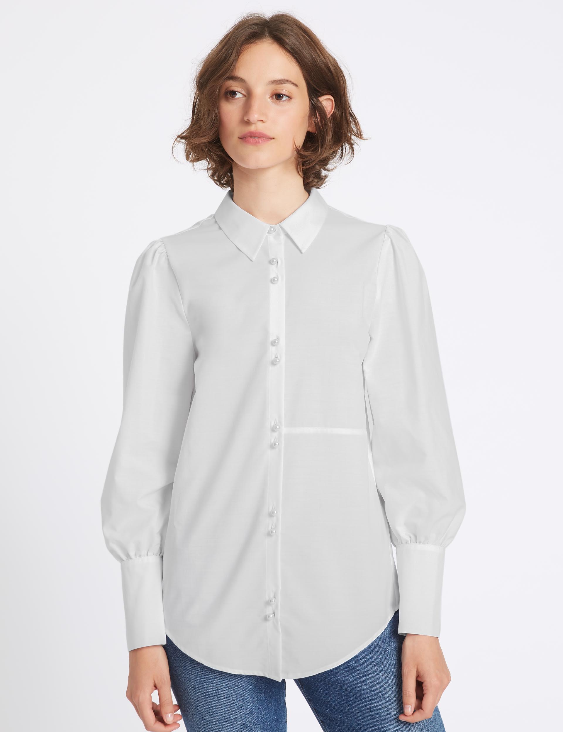 Cotton Blend Bubble Sleeve Shirt Image 2 of 6