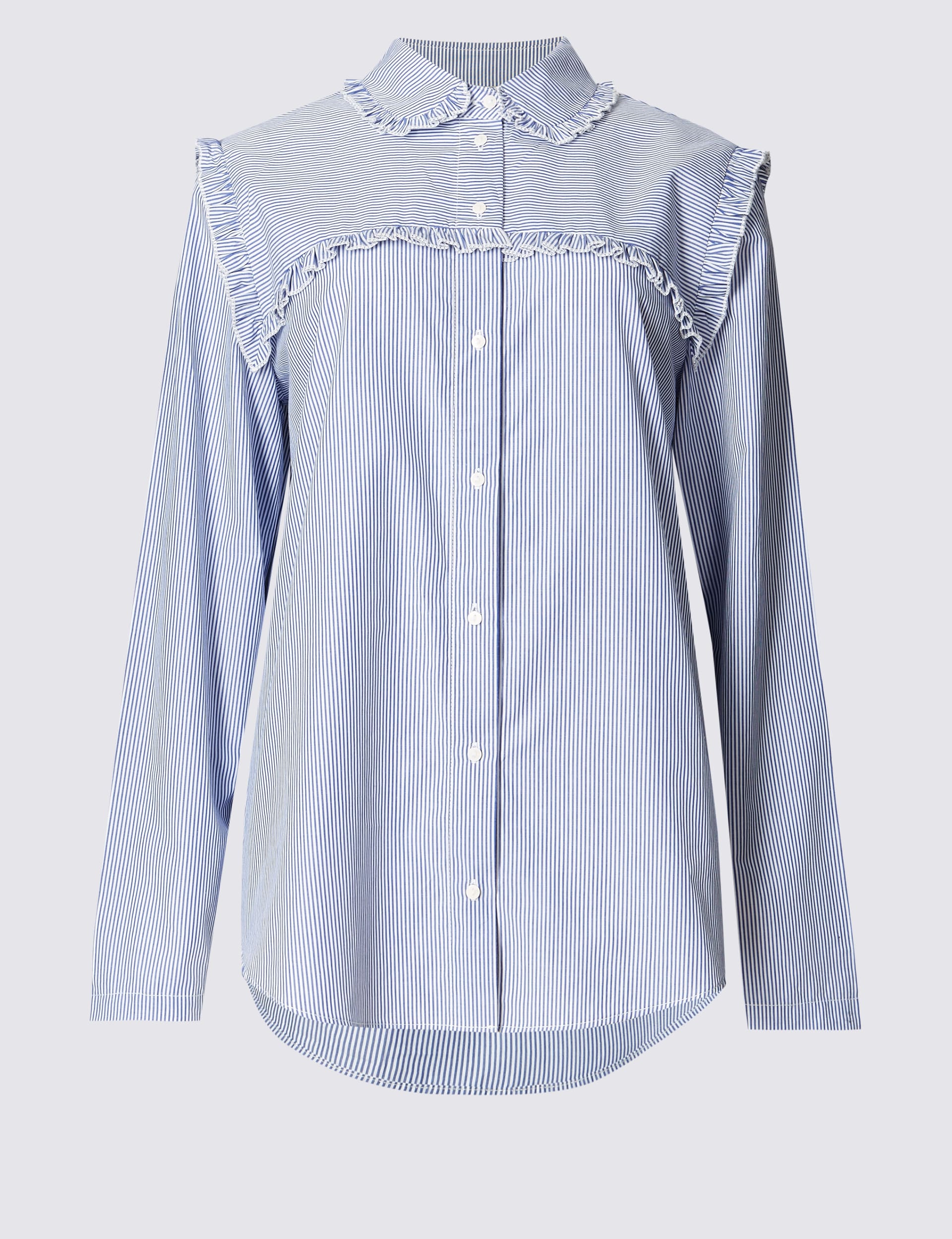 Pure Cotton Striped Ruffle Blouse Image 2 of 5
