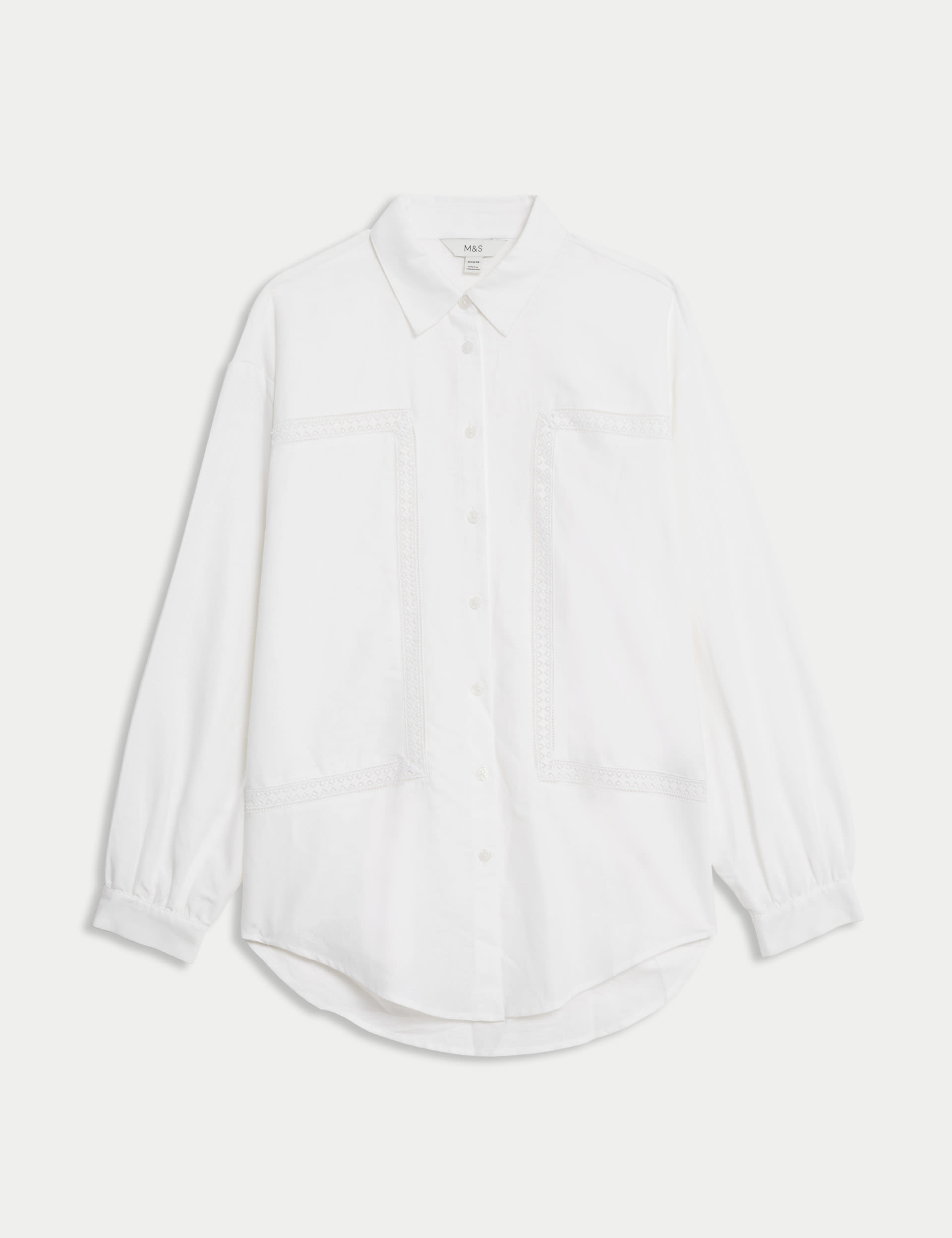 Linen Rich Collared Lace Insert Shirt