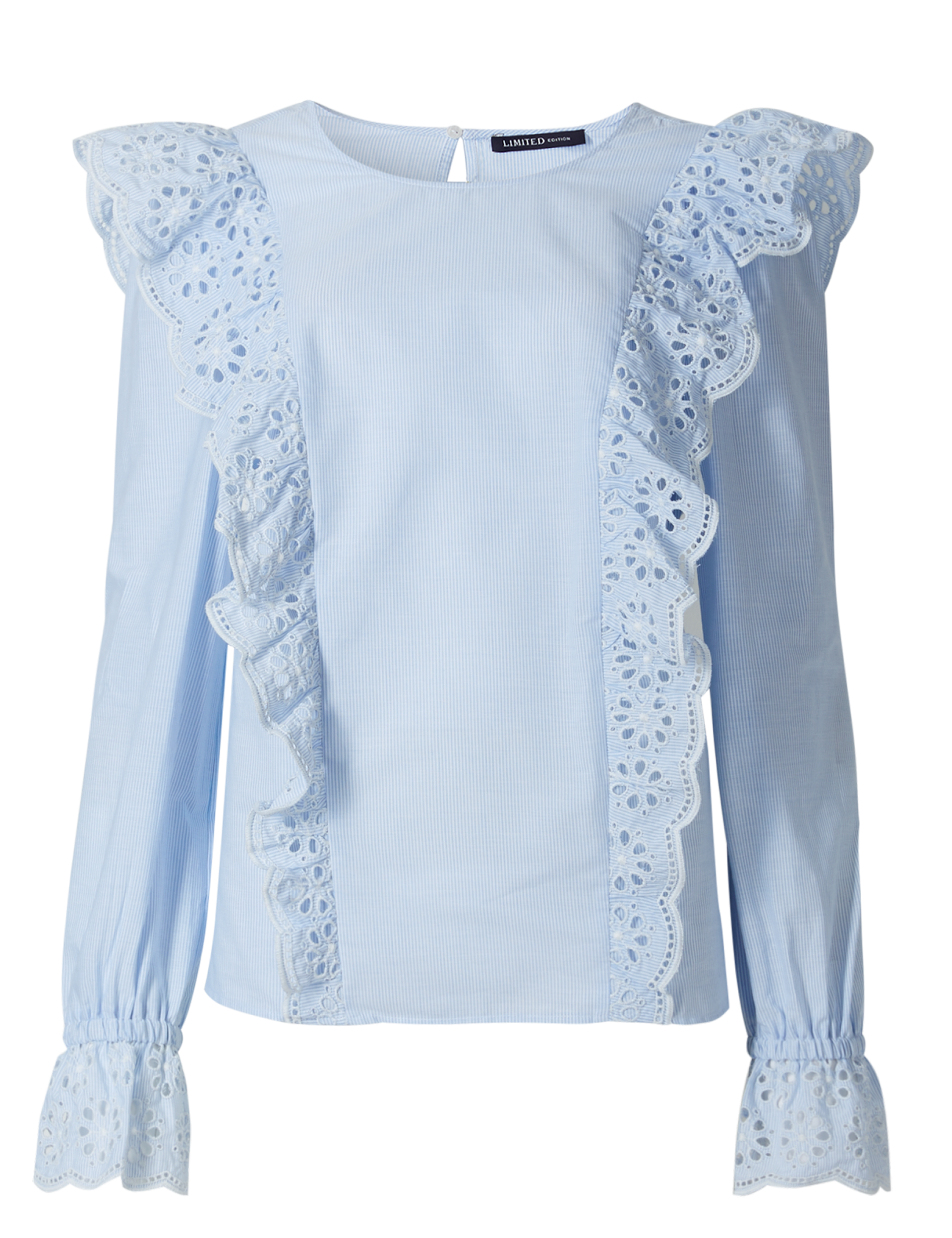 Pure Cotton Frill Detail Long Sleeve Blouse Image 2 of 5