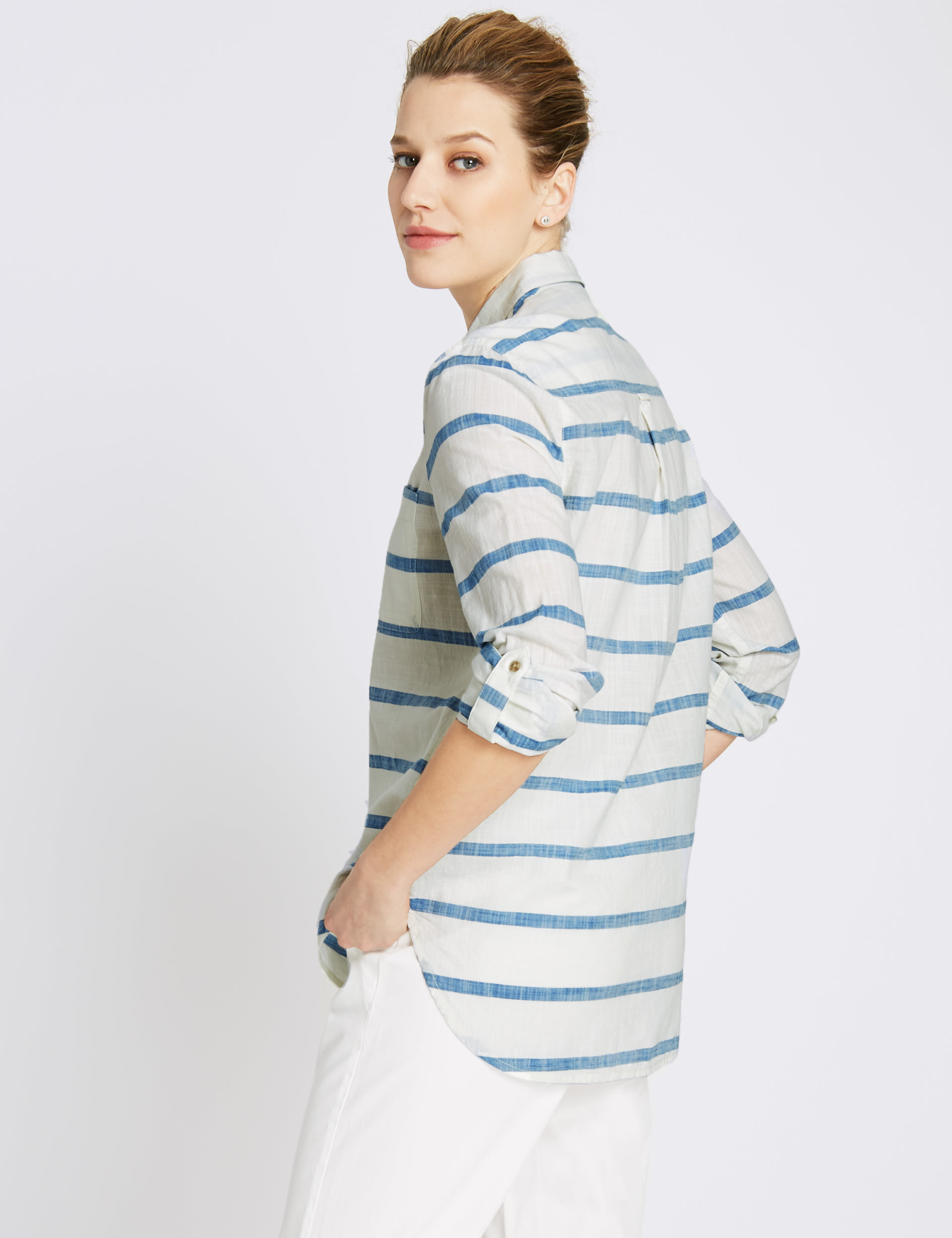 Pure Cotton Striped Boyfriend Shirt Image 2 of 4