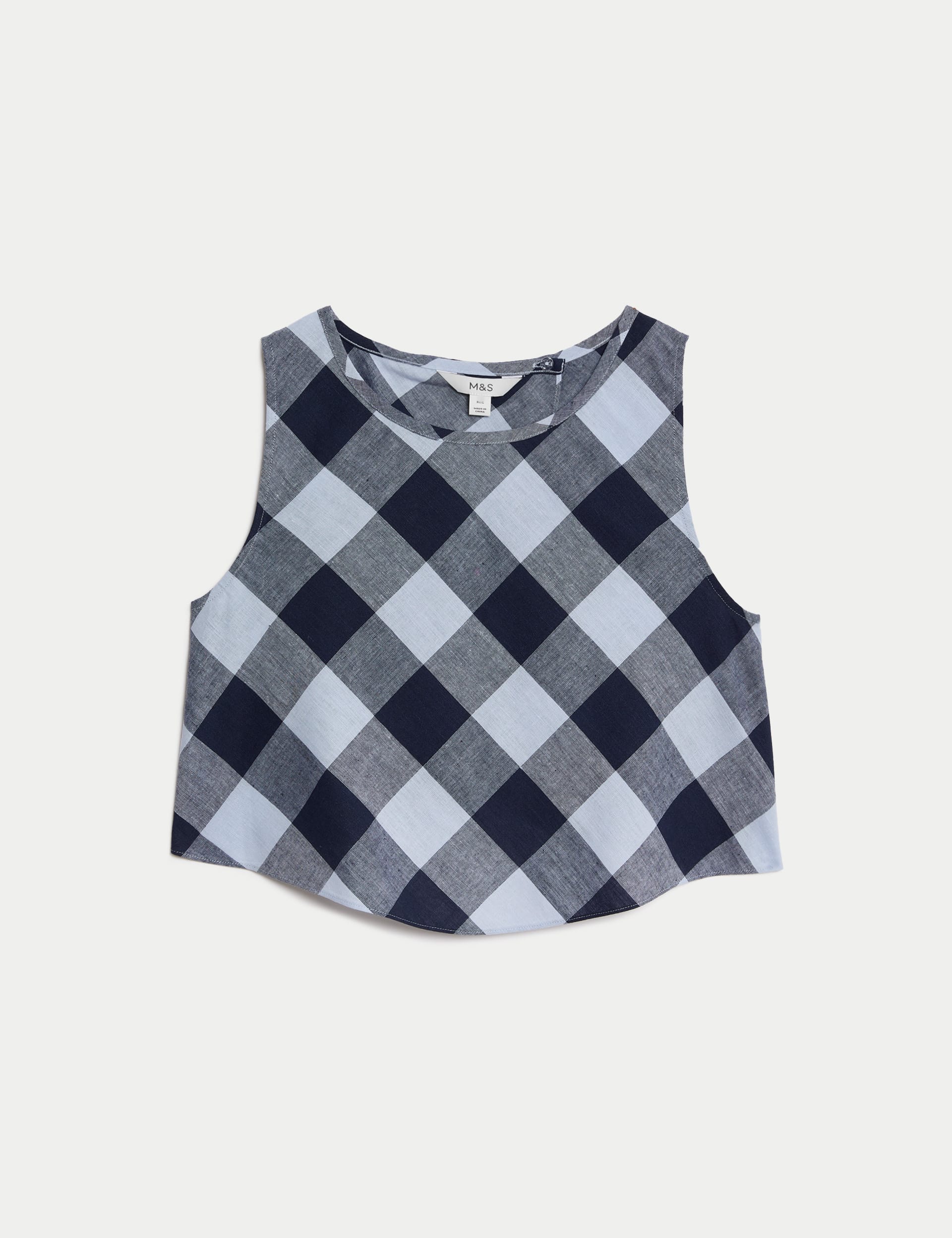 Linen Rich Checked Crop Top