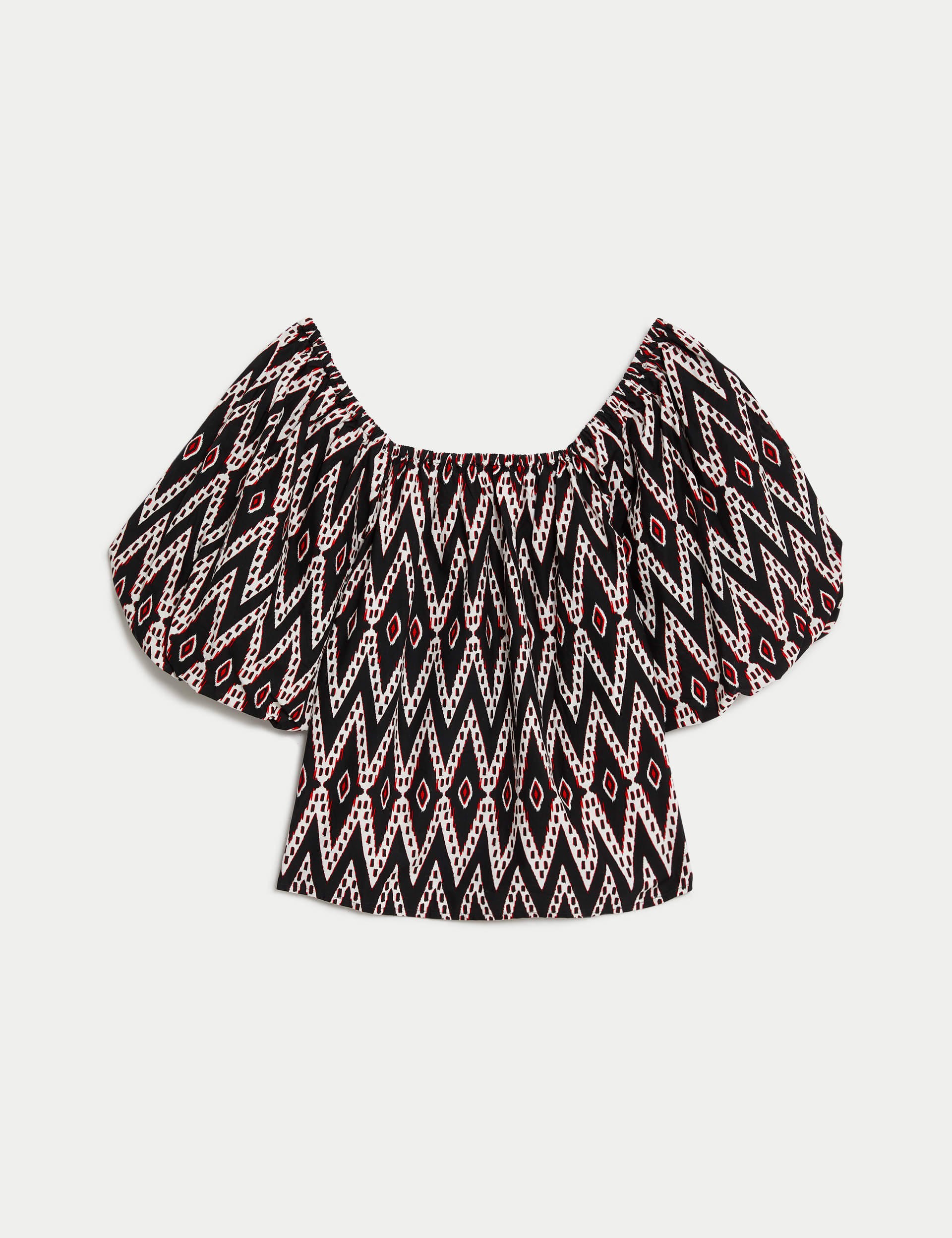 Pure Cotton Geometric Puff Sleeve Blouse