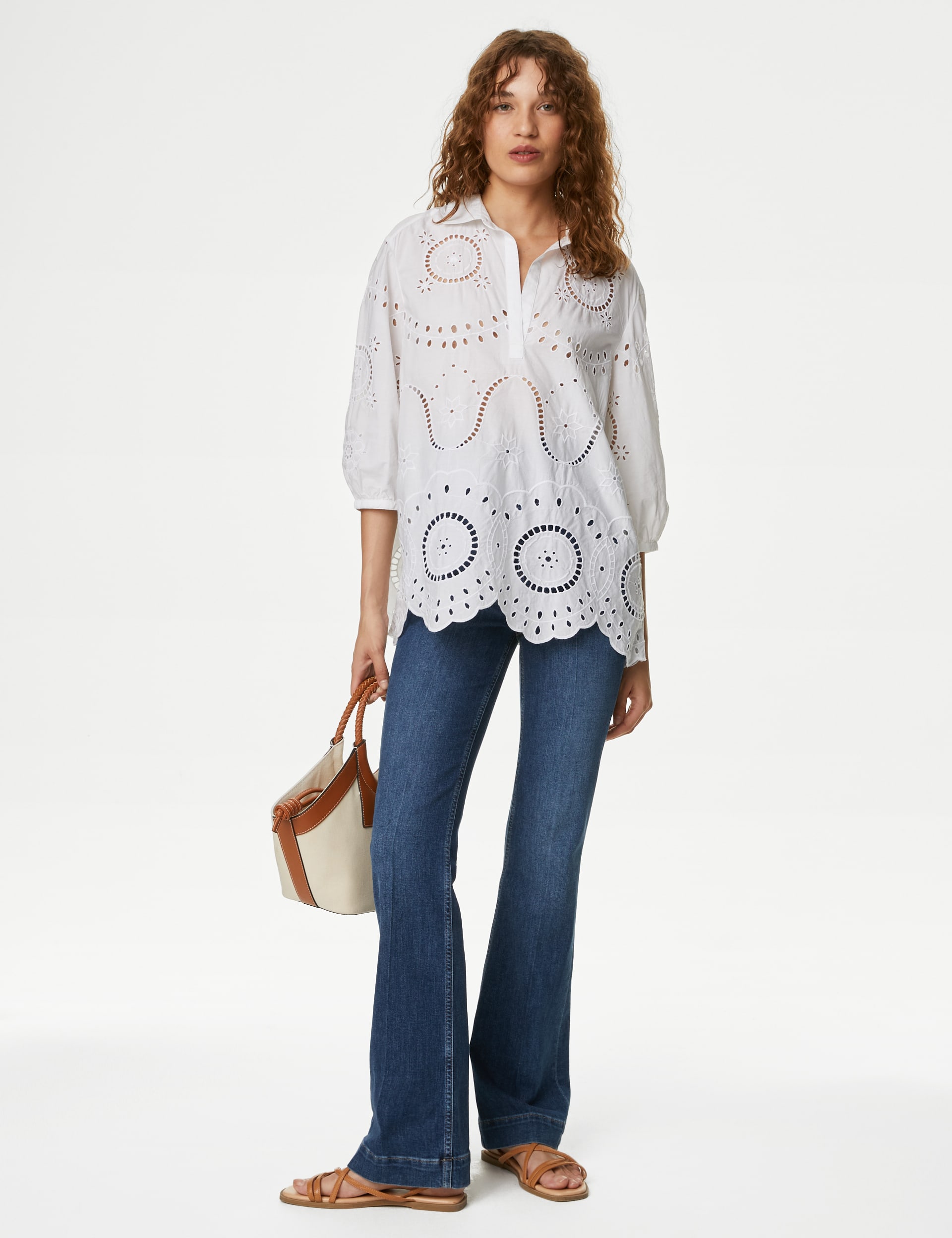 Pure Cotton Broderie Popover Blouse