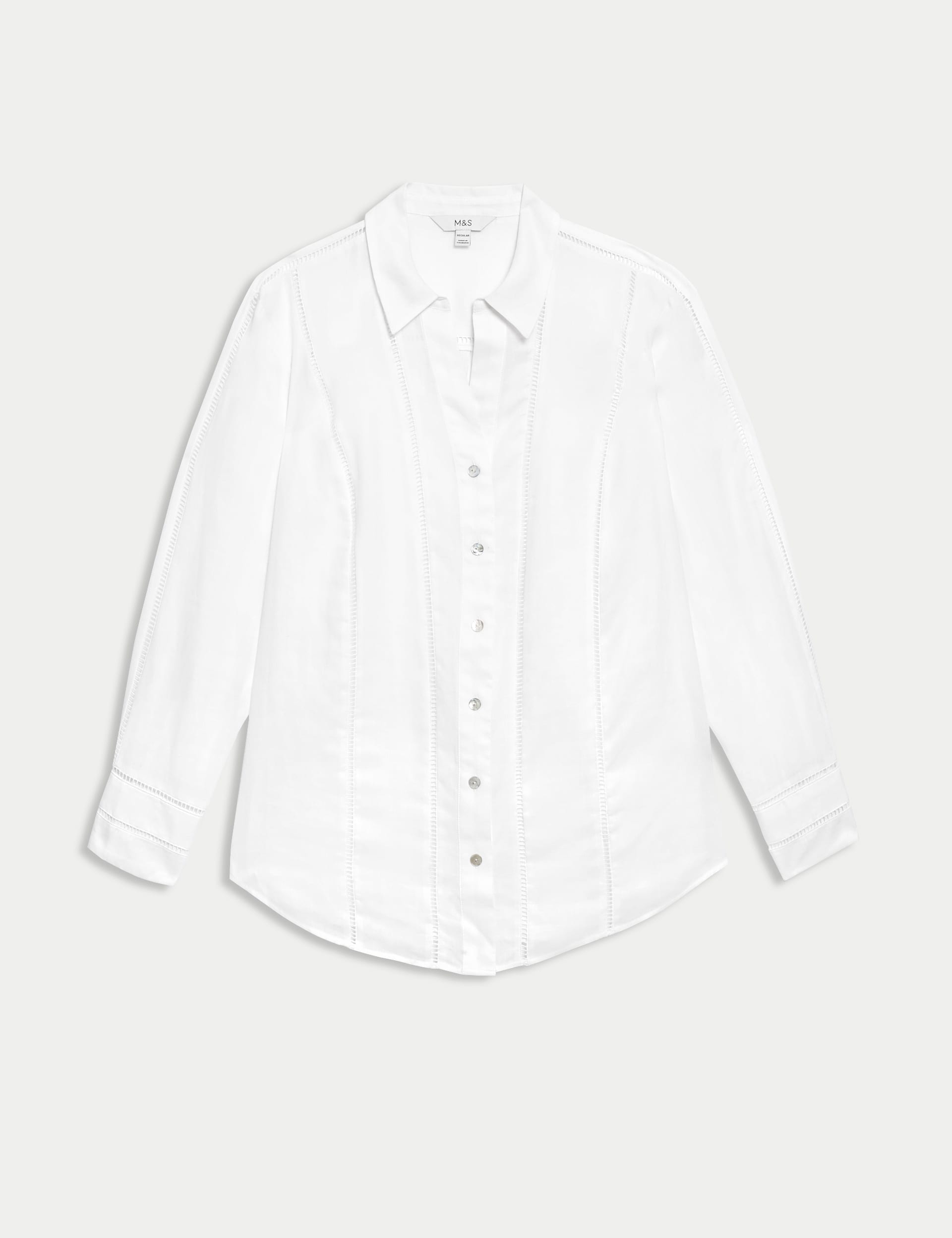 Ramie Broderie Detail Collared Shirt