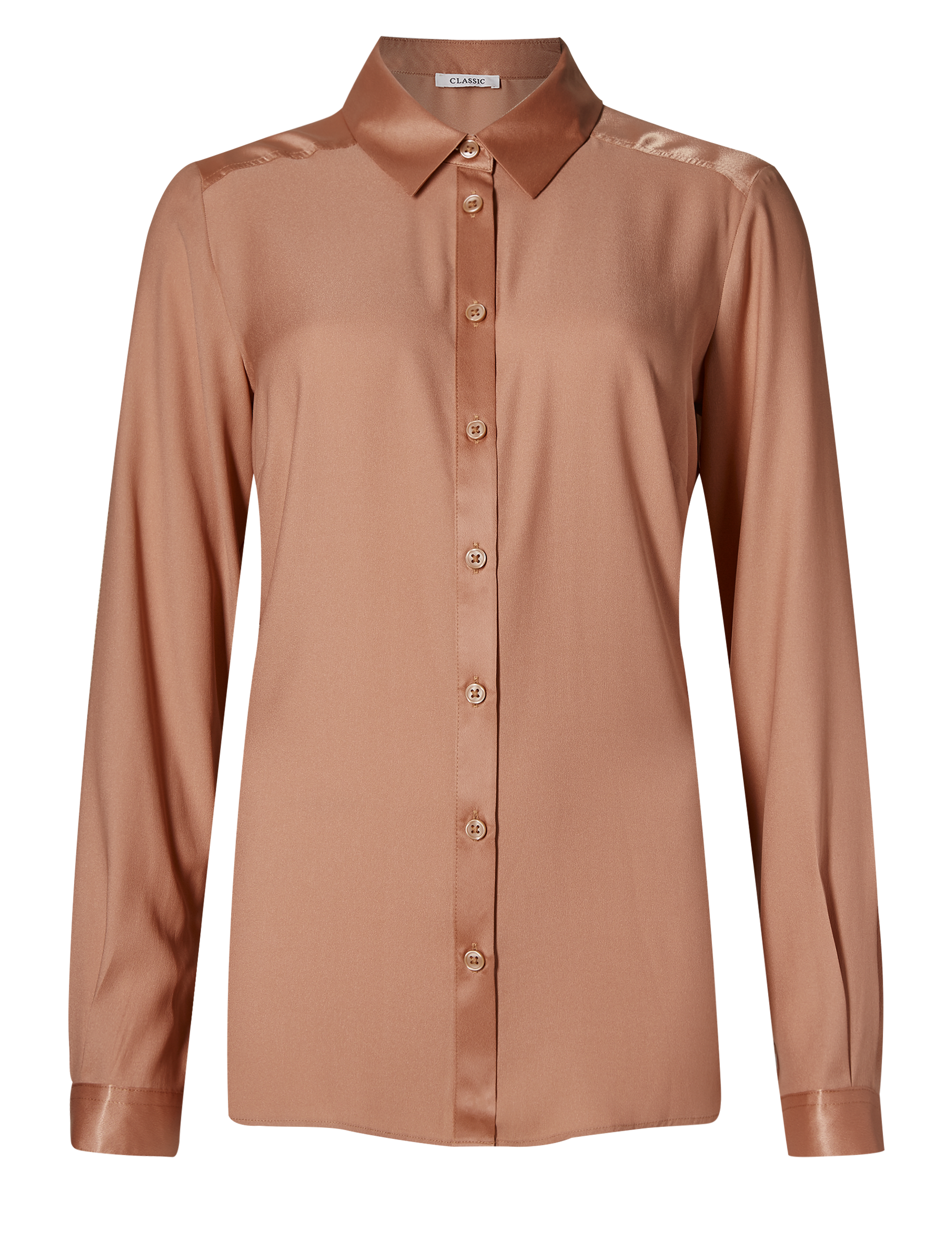 Satin Collared Neck Long Sleeve Blouse Image 2 of 5