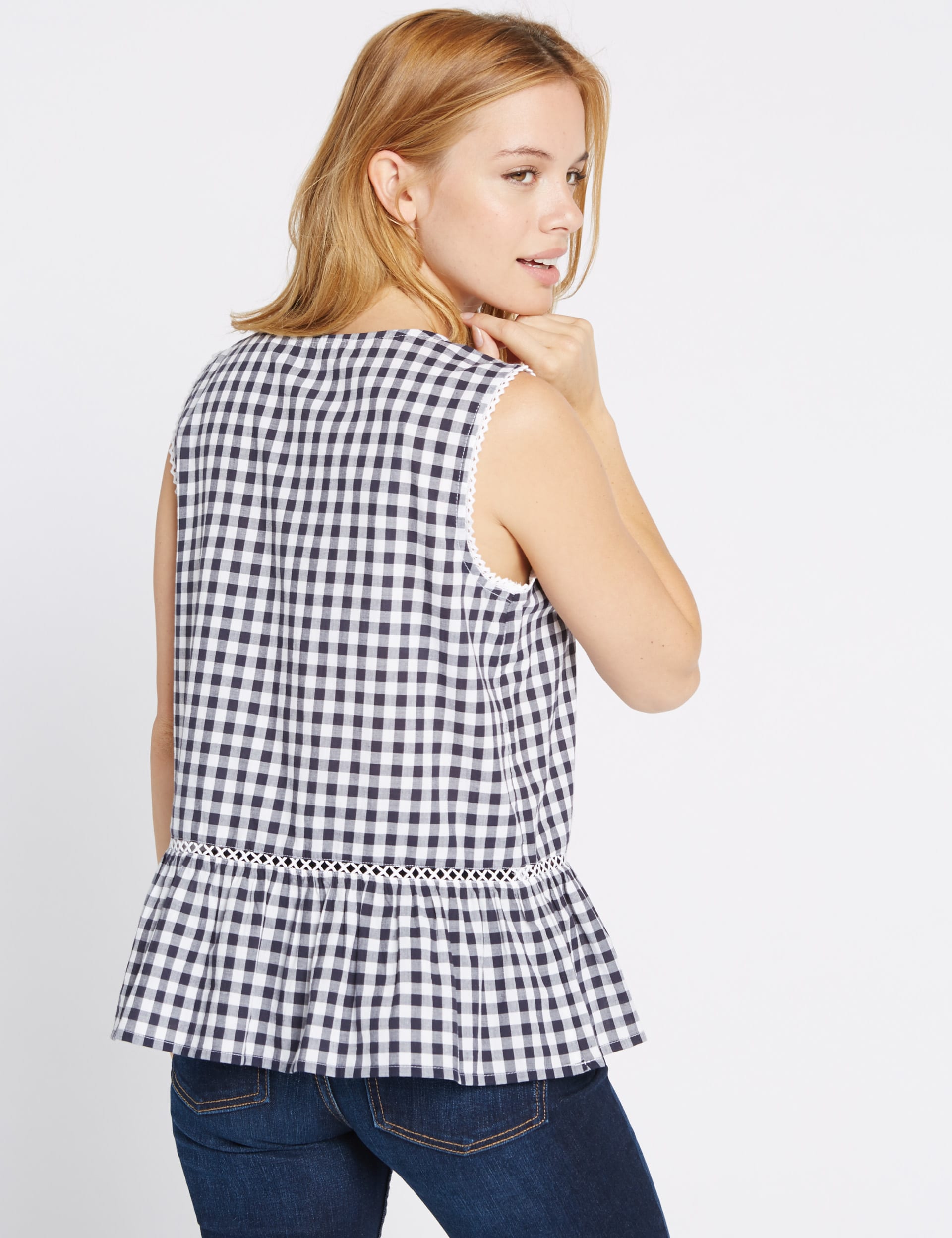 PETITE Pure Cotton Gingham Blouse Image 2 of 6