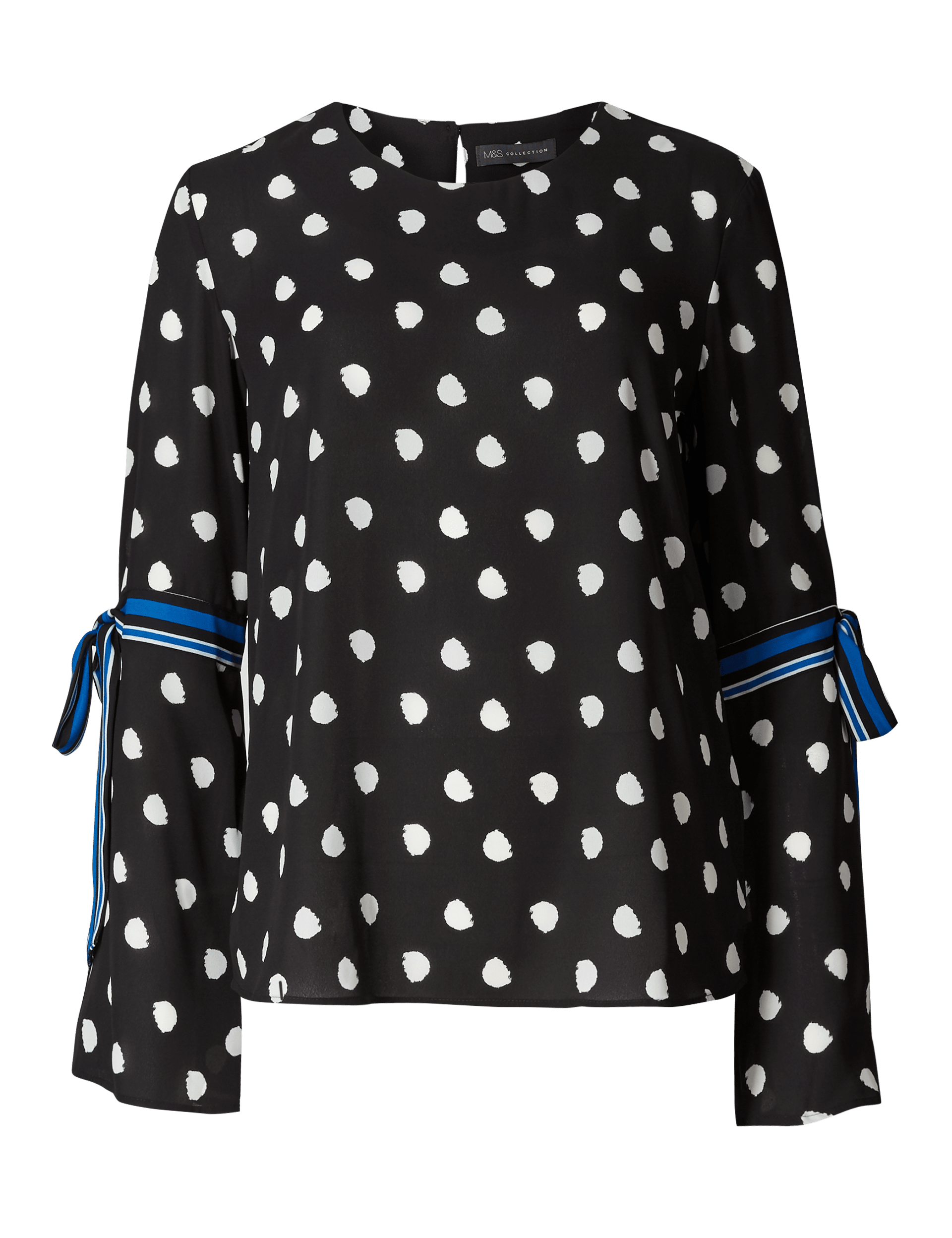 Spotted Round Neck Tie Sleeve Blouse Image 2 of 6