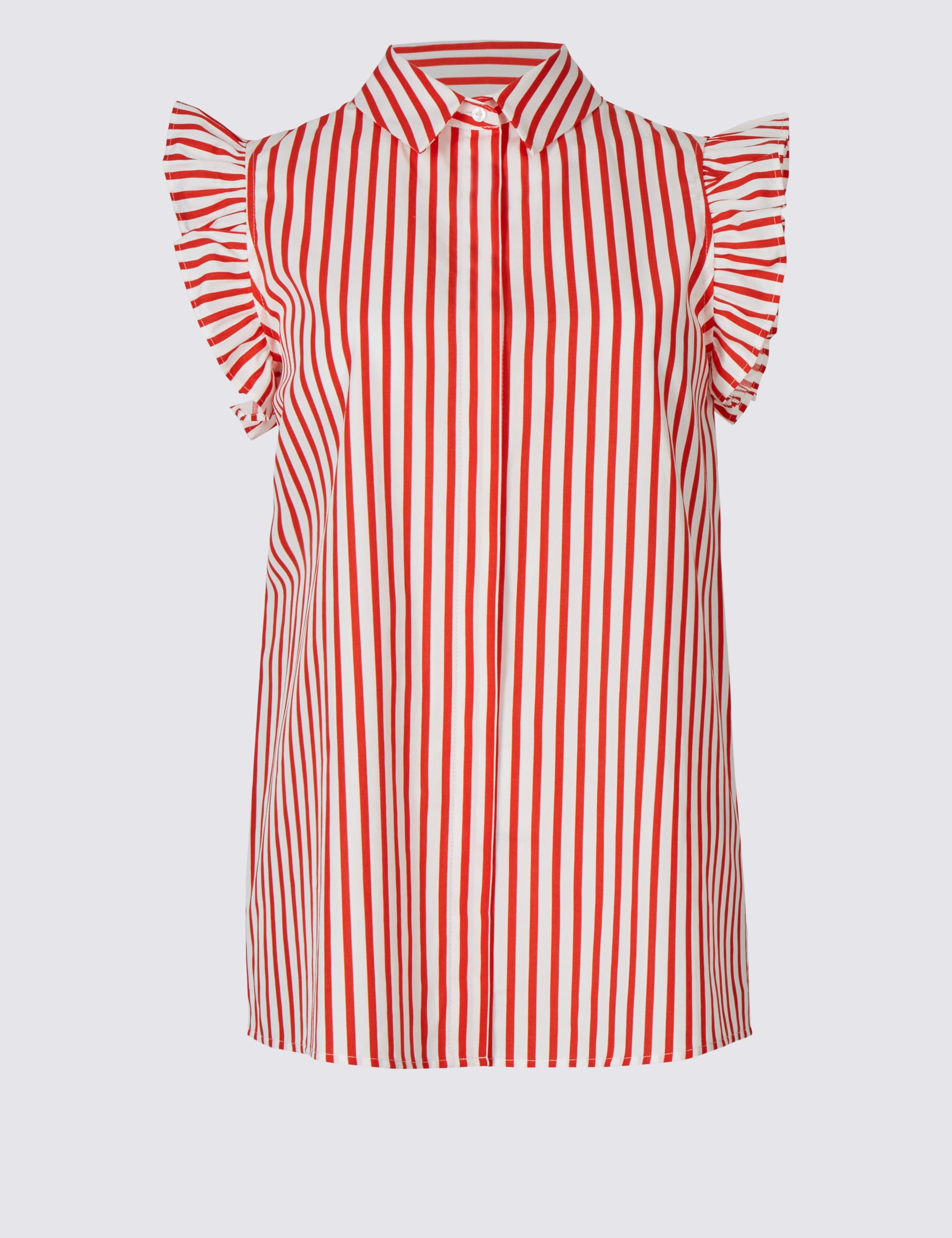 Pure Cotton Striped Ruffle Shirt Image 2 of 5