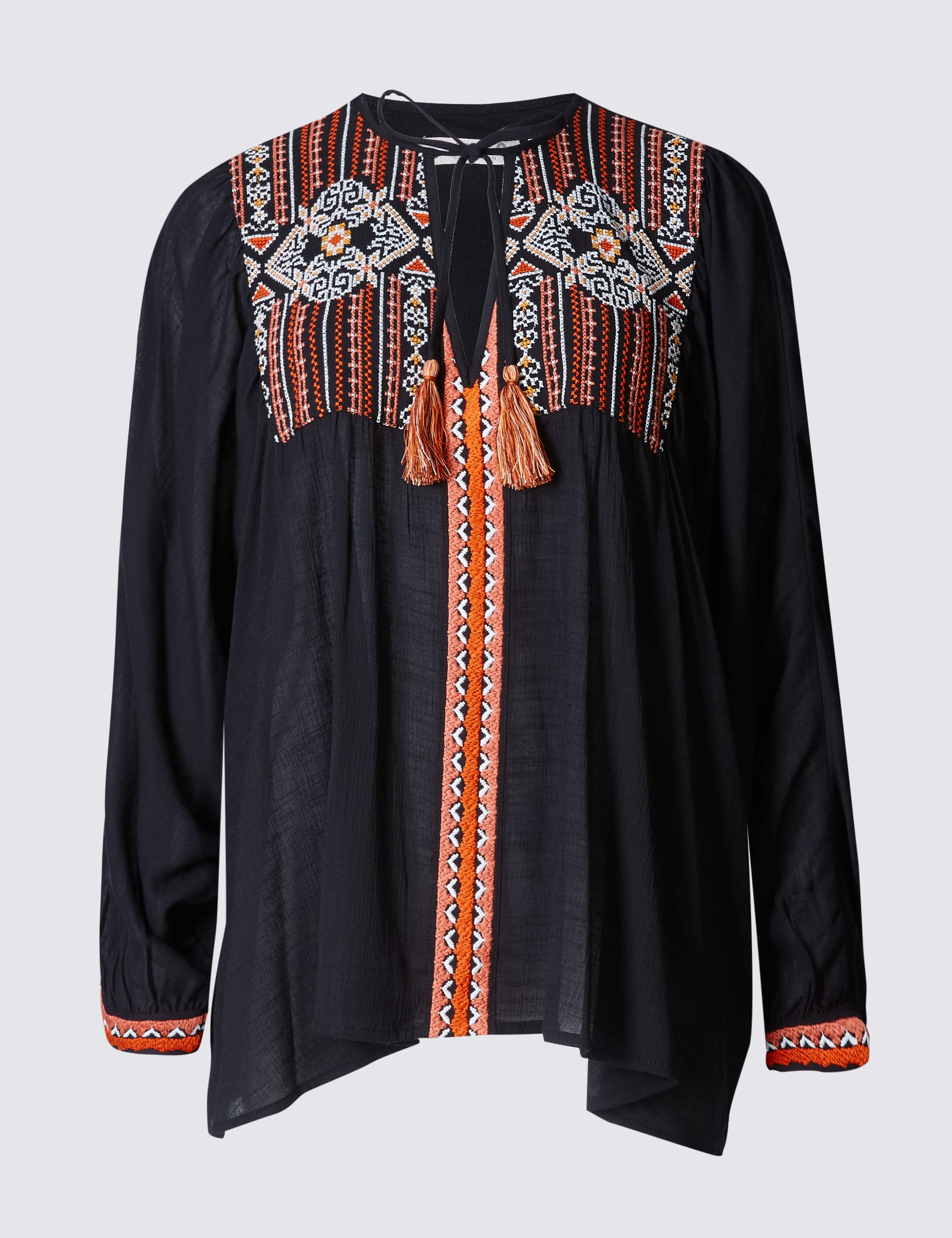 Embroidered Notch Neck Batwing Sleeve Blouse Image 2 of 6
