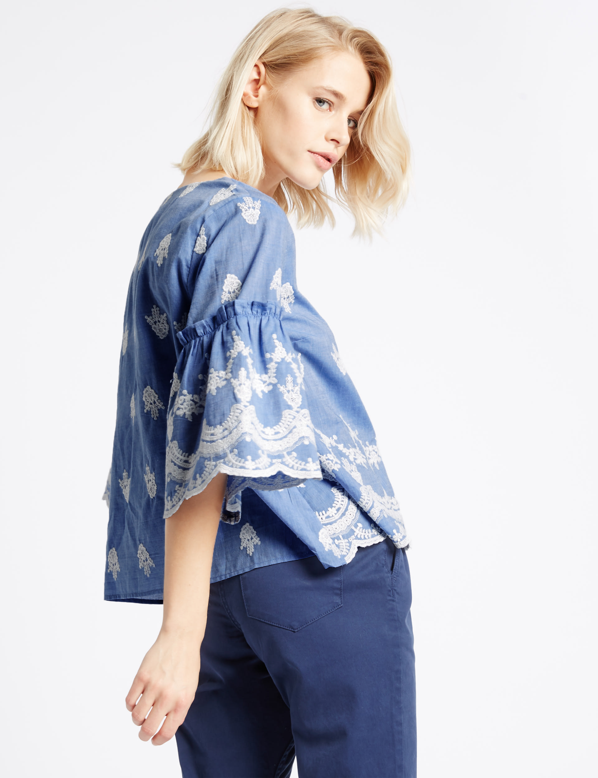 Pure Cotton Embroidered Shell Top Image 2 of 5