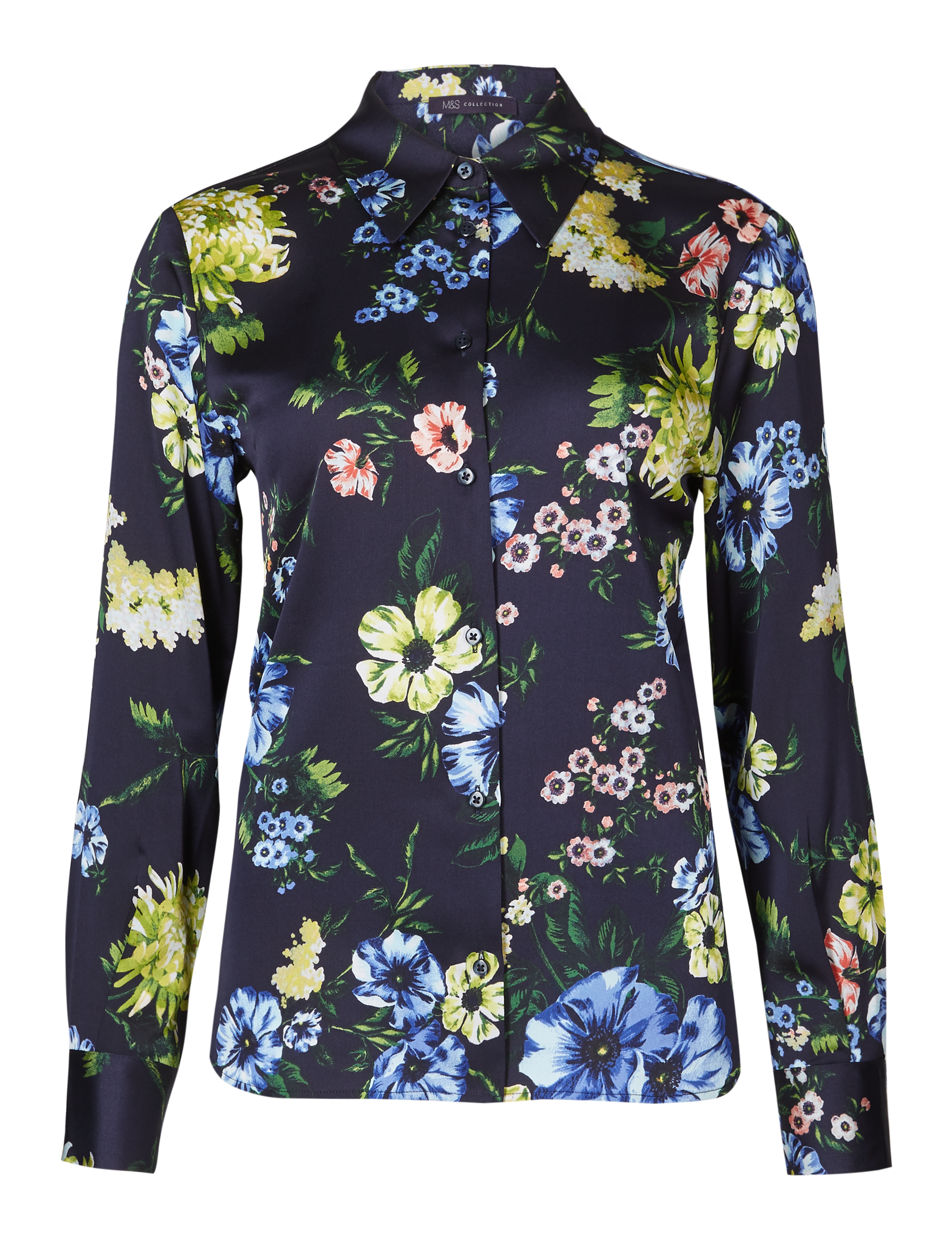 PETITE Floral Print Satin Long Sleeve Shirt Image 2 of 5