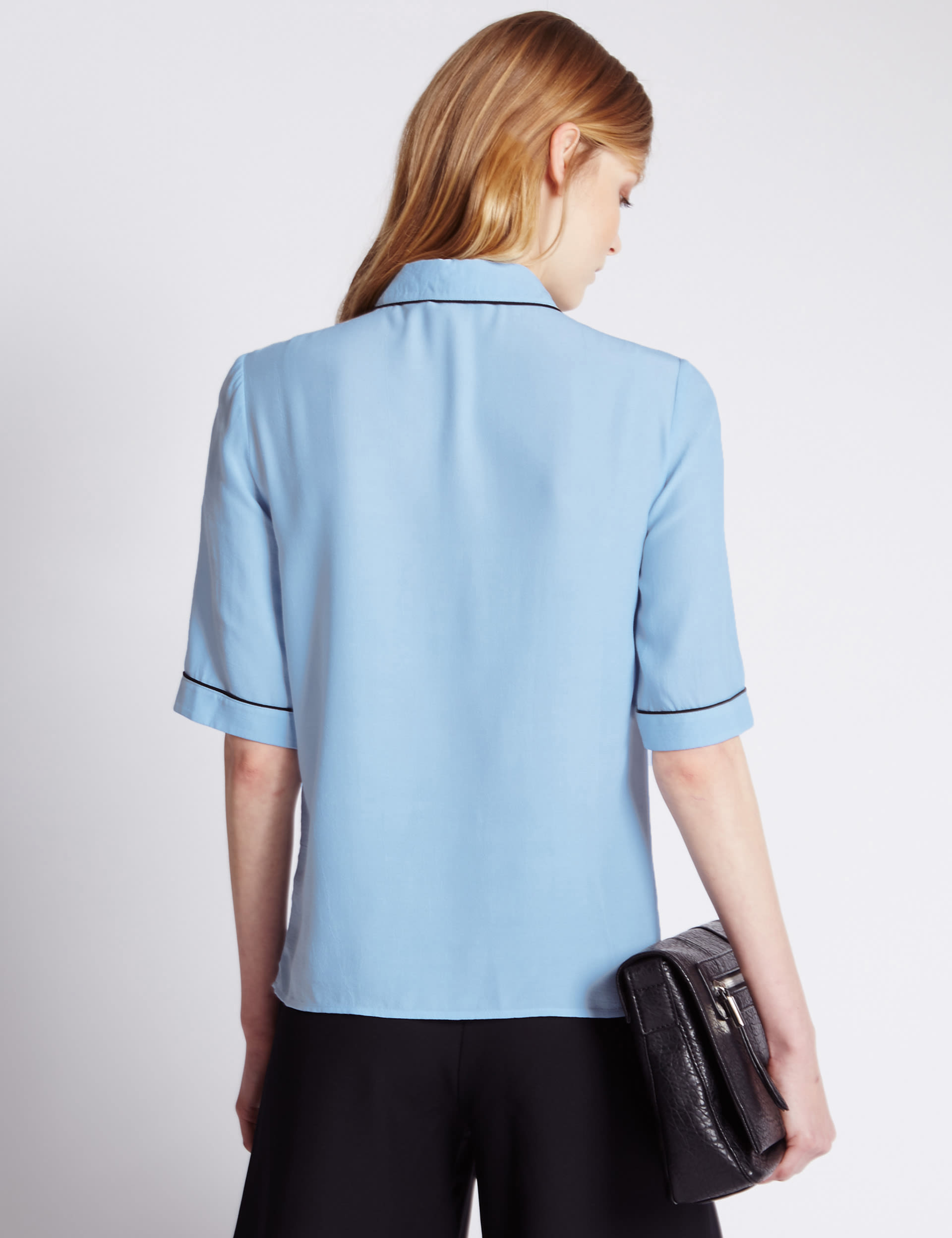 Bow Neck Contrast Trim Blouse Image 2 of 3