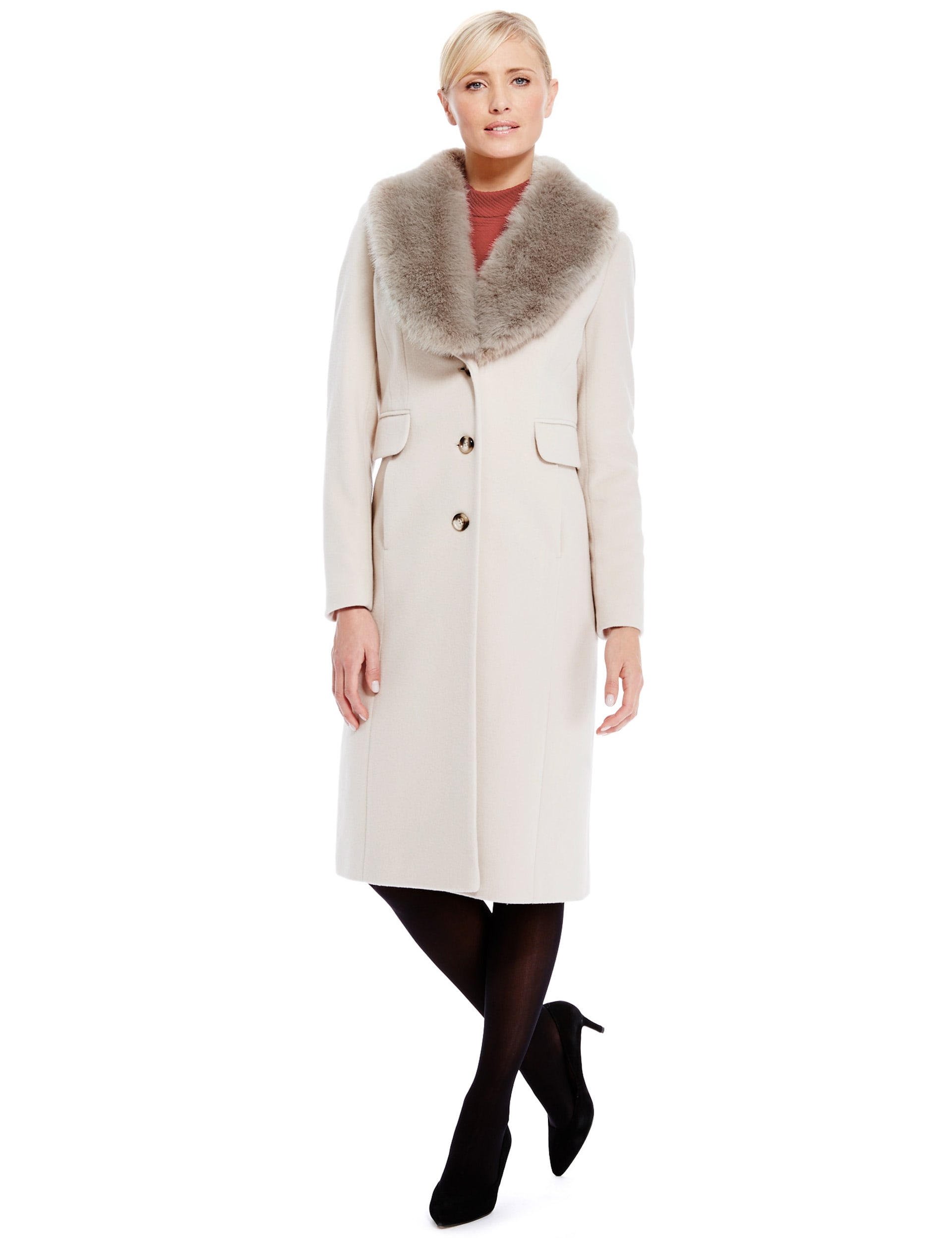 Wool Rich Faux Fur Collar Coat with Cashmere Image 2 of 6