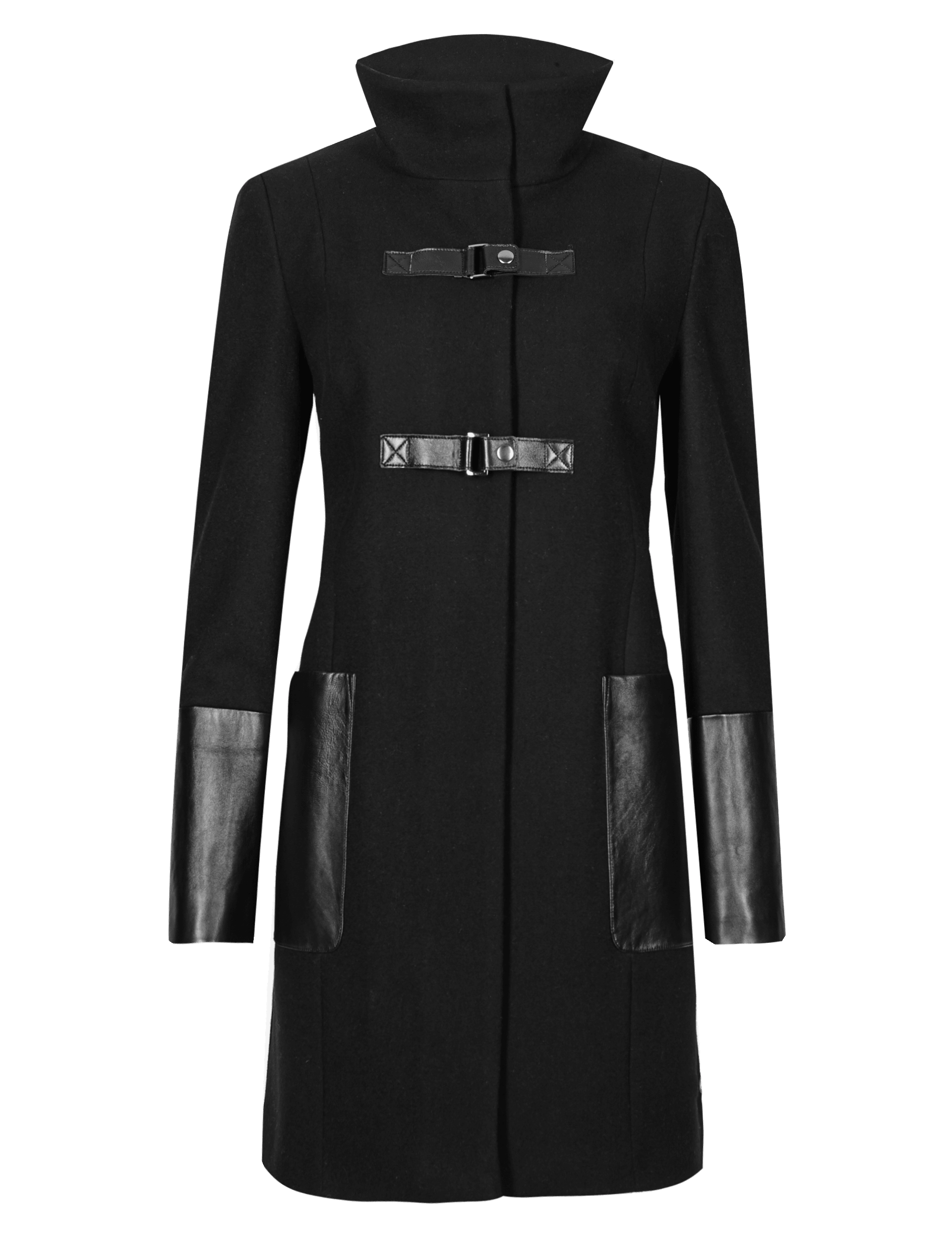 Wool Blend Leather Trim Coat M S Collection M S