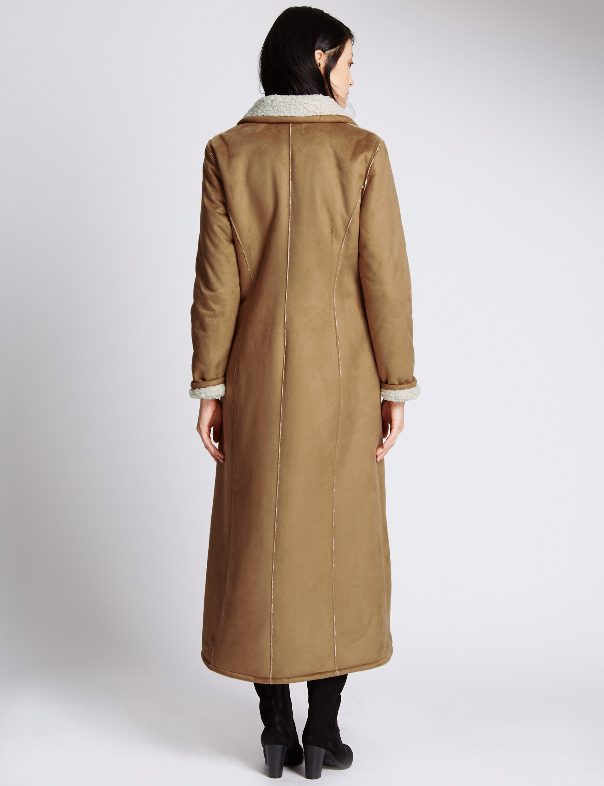 Faux Suede Collared Neck Shearling Coat Image 2 of 3