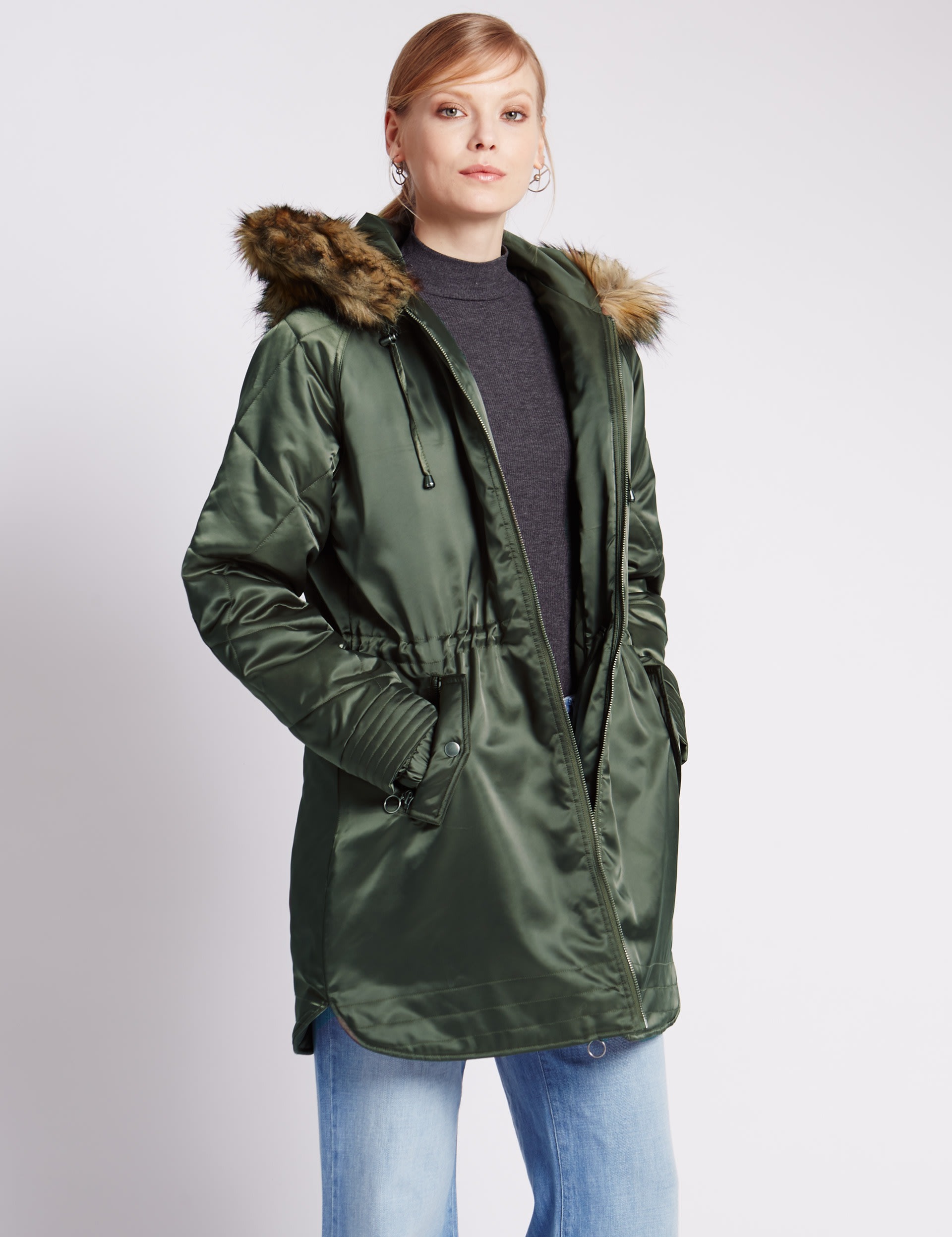 Faux Fur Trim Hooded Parka Image 2 of 5