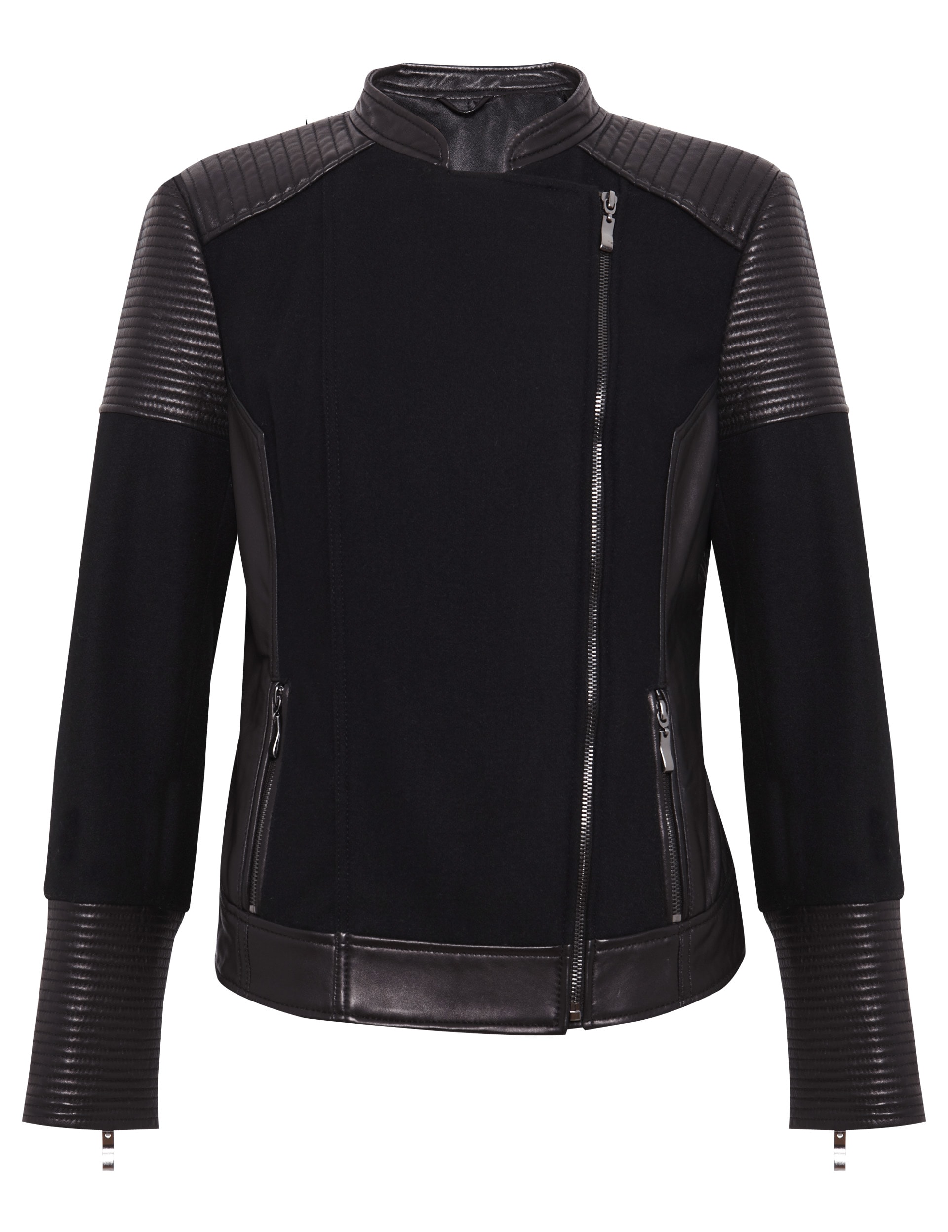 Twiggy for M&S Collection Wool Blend Biker Jacket with Leather Panel Image 2 of 9