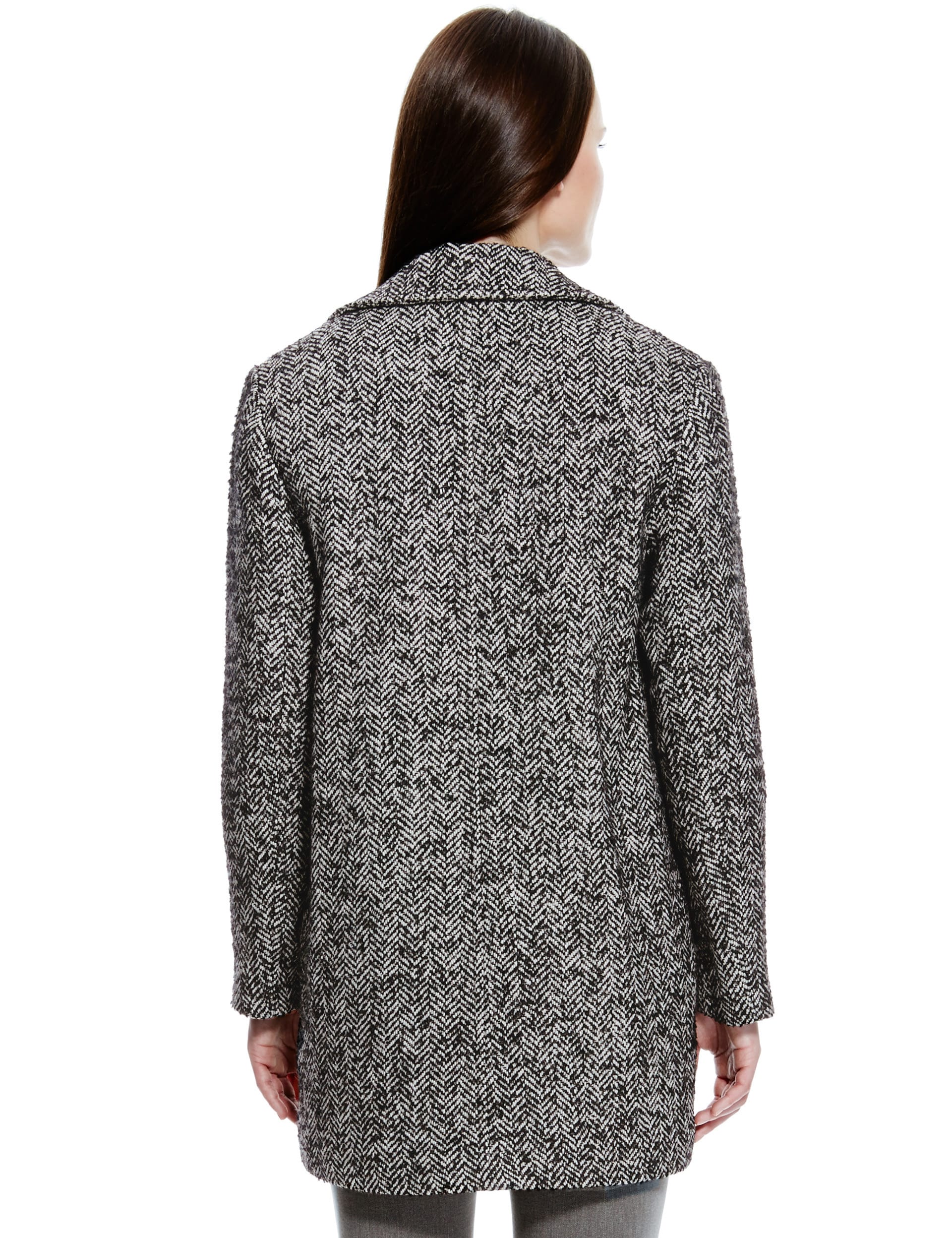 Oversized Herringbone Biker Coat with Wool Image 2 of 4