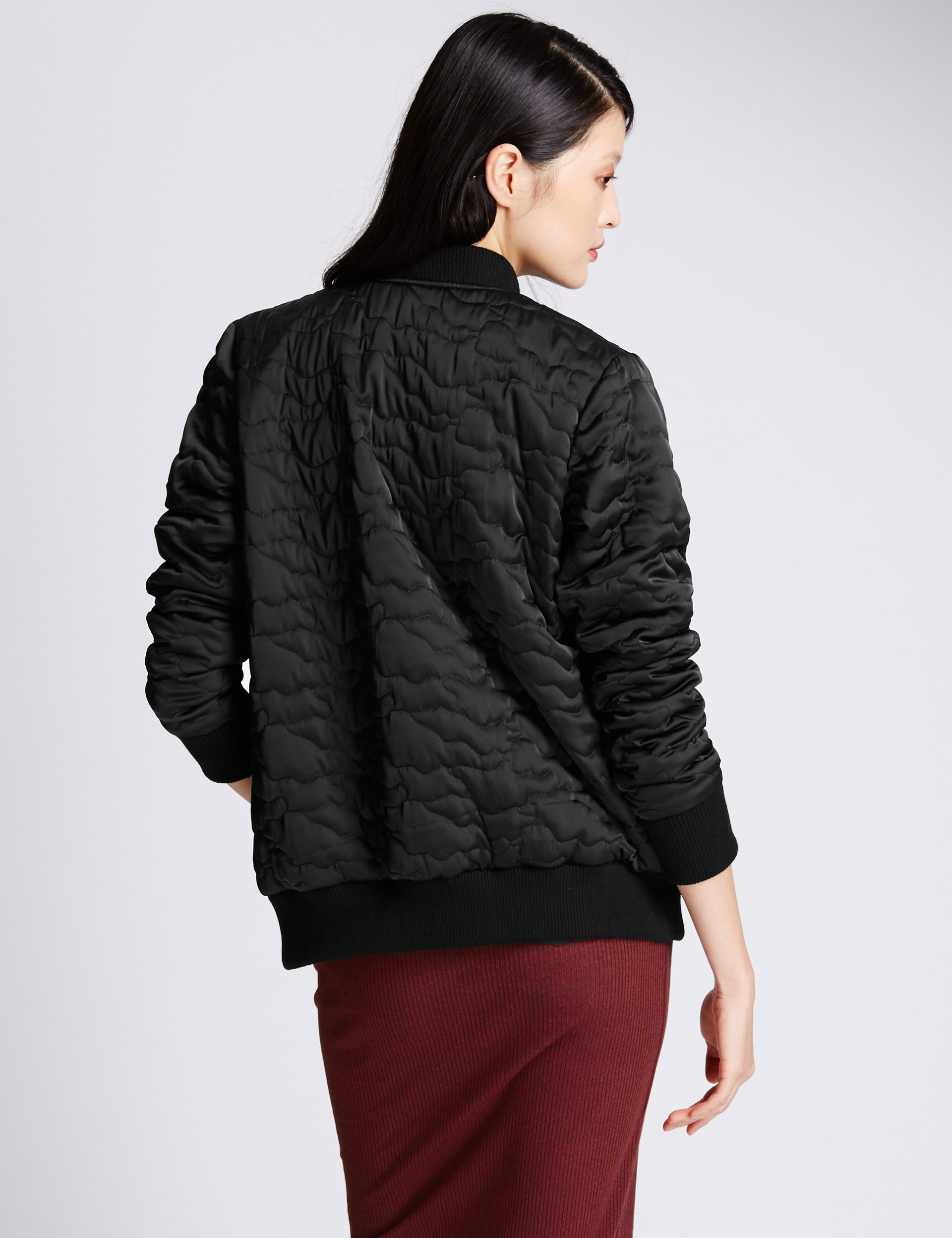 Satin Quilted Bomber Jacket Image 2 of 3