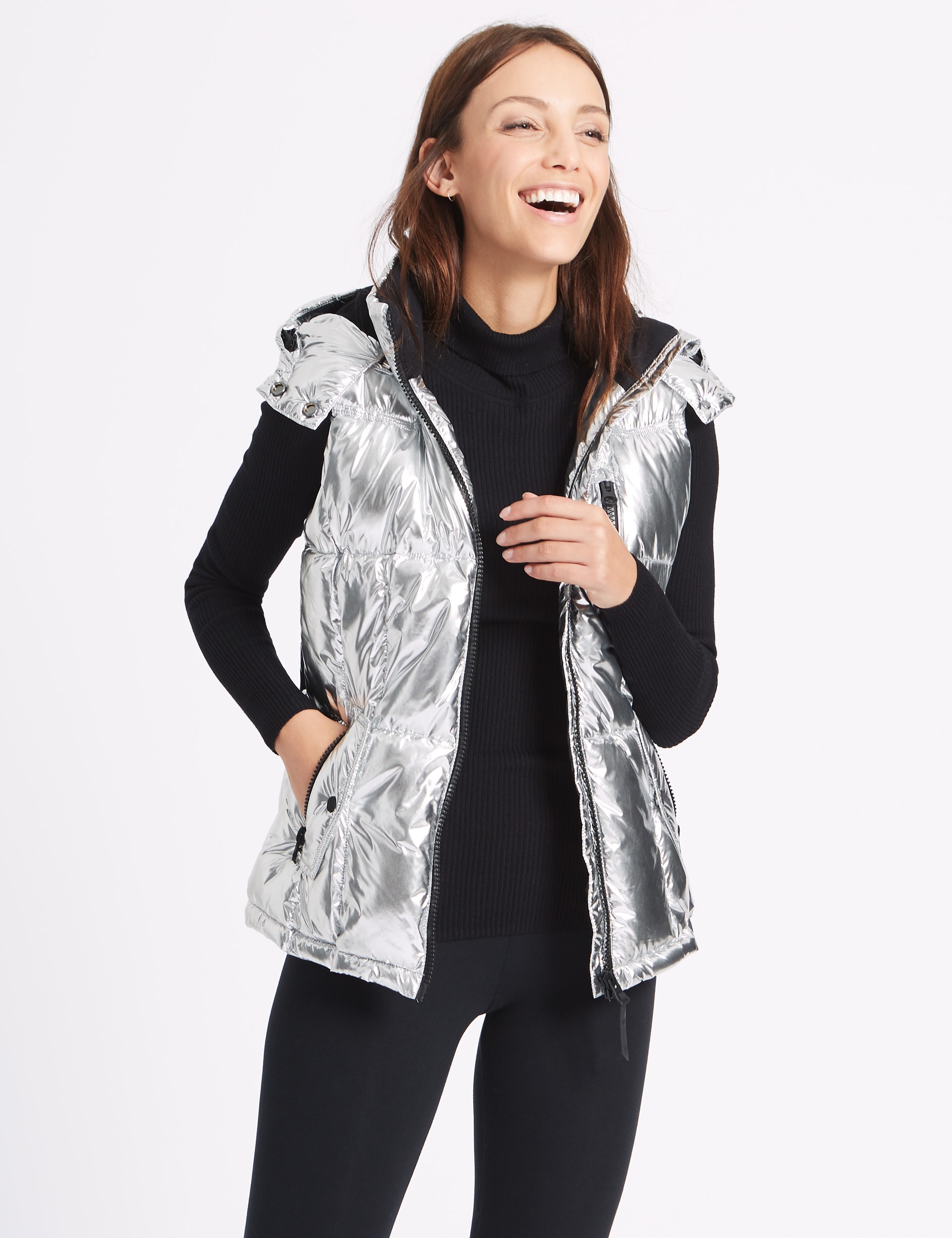 Metallic Padded Gilet with Stormwear™ Image 2 of 10