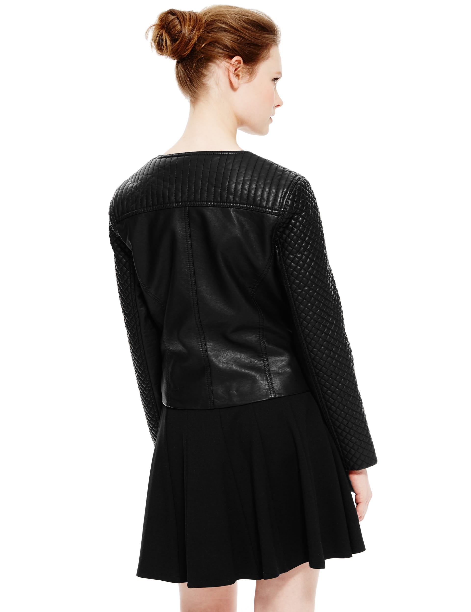 Faux Leather Quilted Bomber Jacket Image 2 of 4