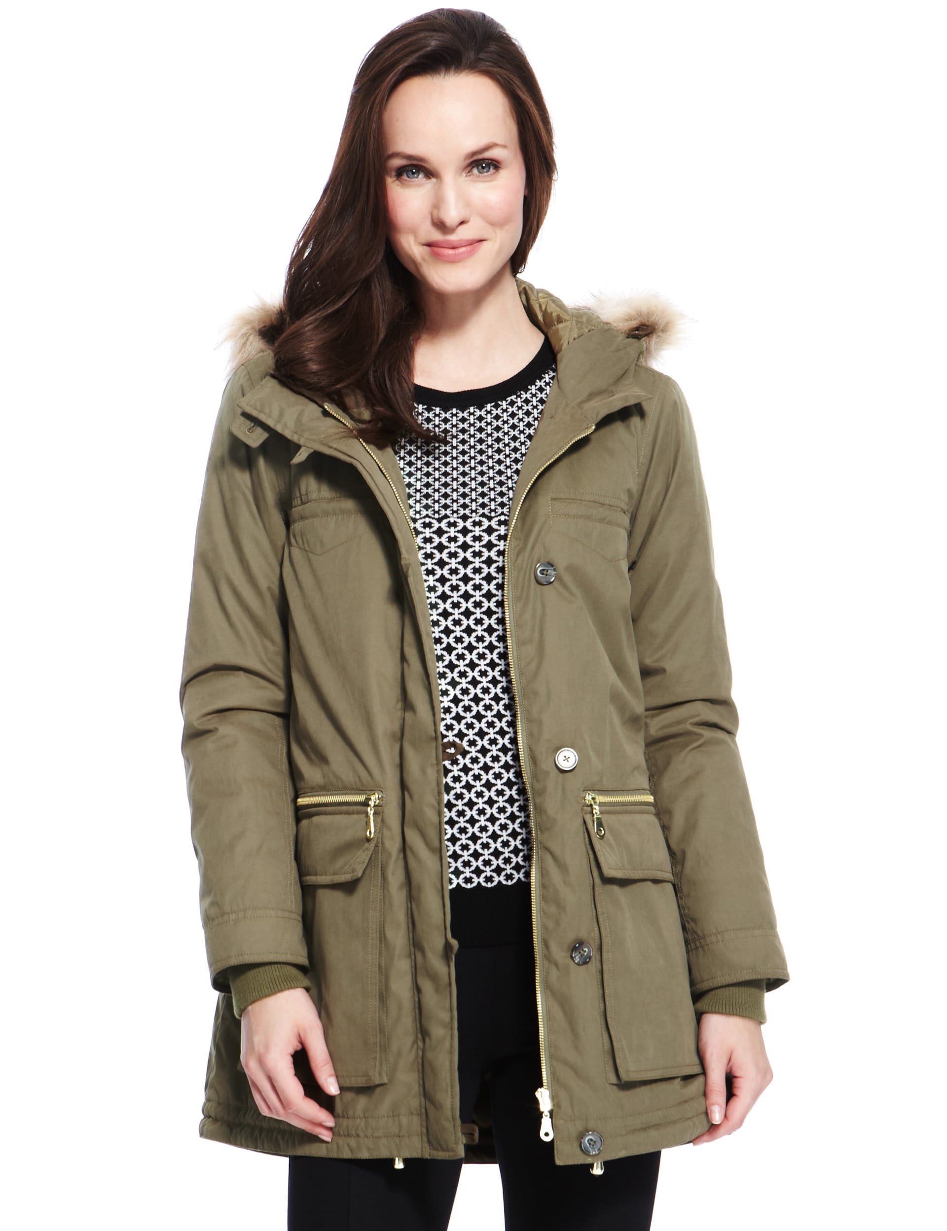 Detachable Faux Fur Trim Parka M S Collection M S