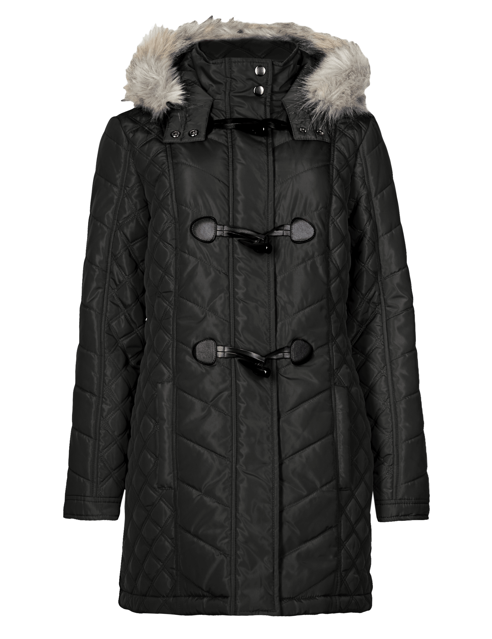 Faux Fur Hooded Duffle Coat With Wool Indigo New Releases