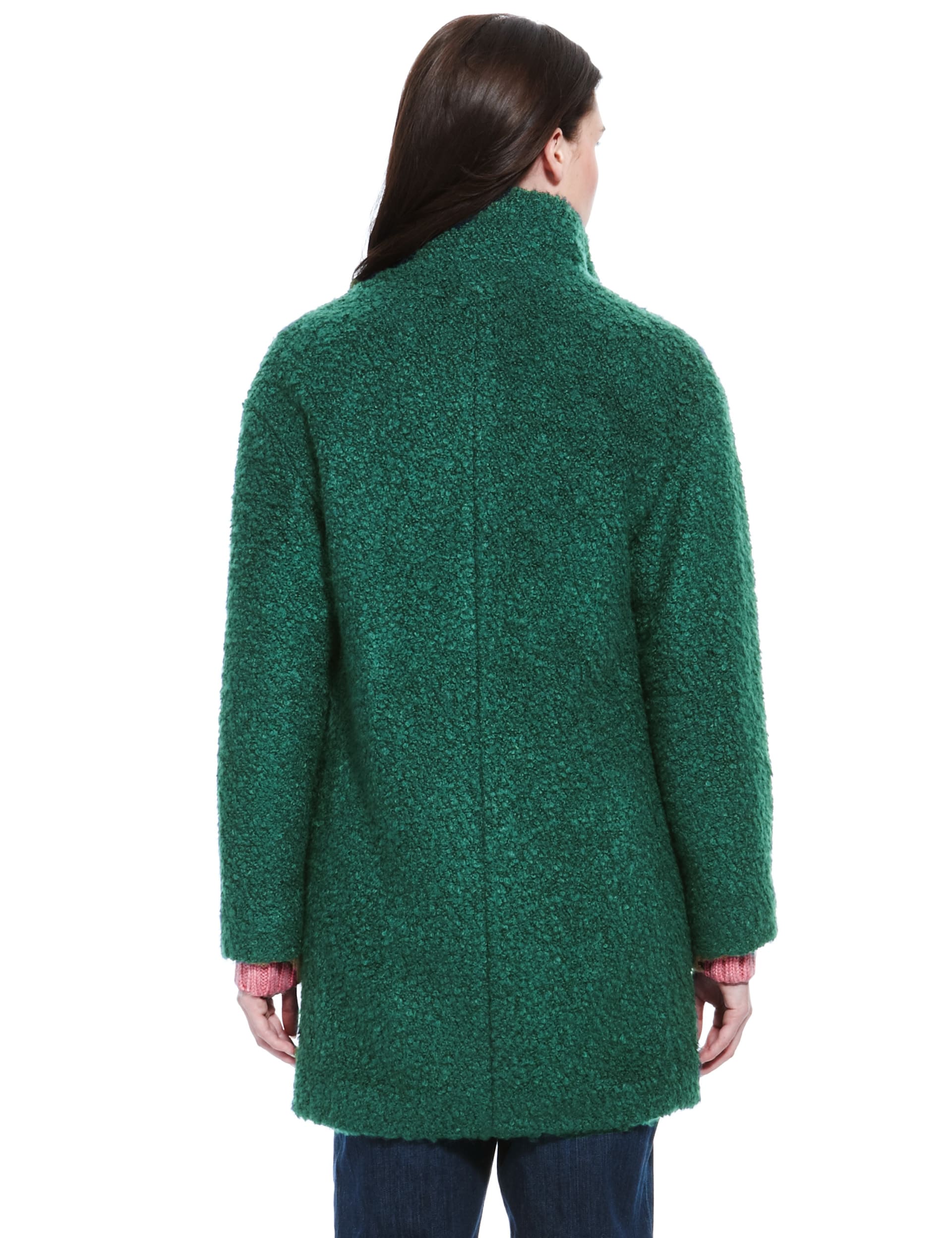 Oversized  Bouclé Funnel Neck Cocoon Coat with Wool Image 2 of 4