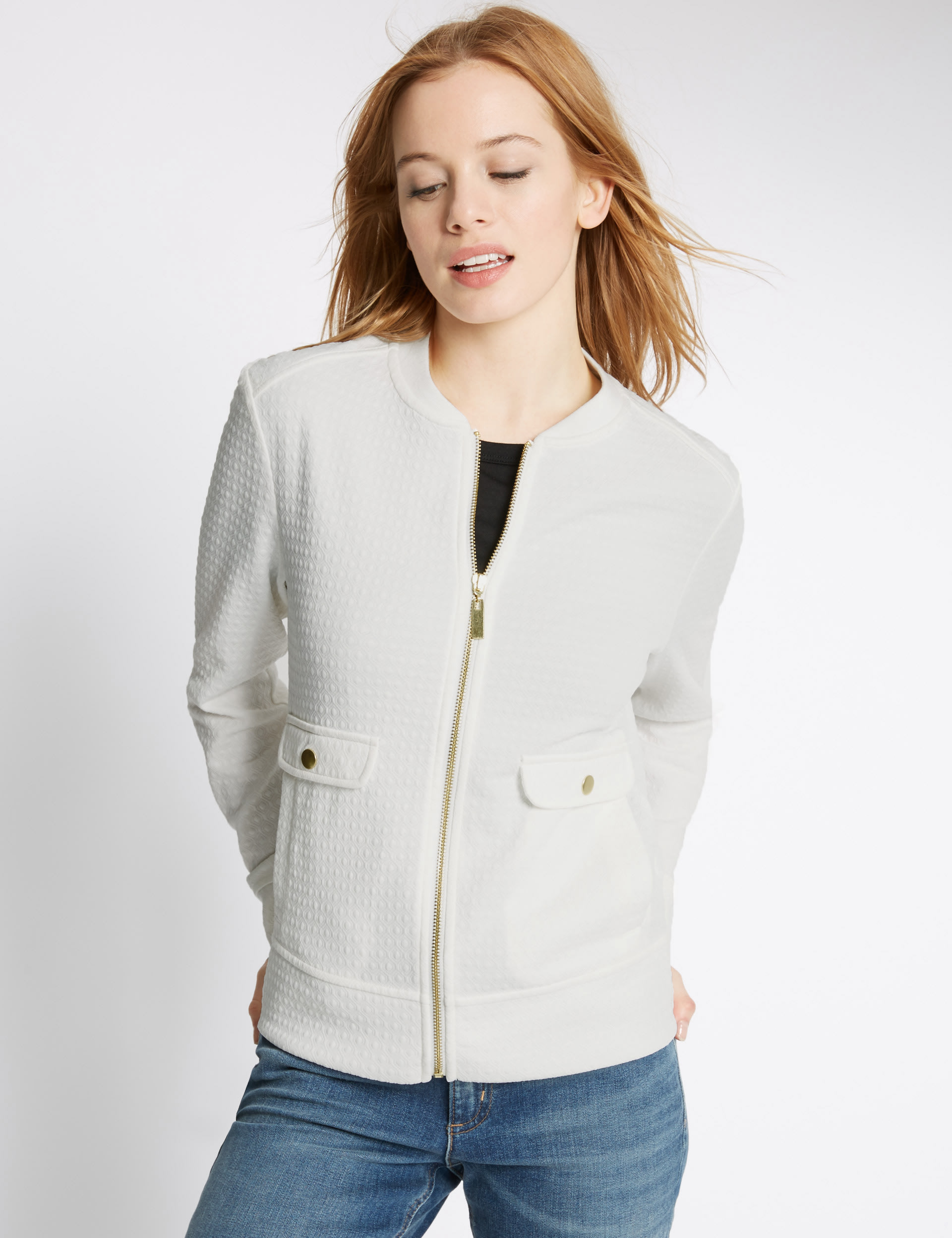 PETITE Textured Bomber Jacket M S Collection M S