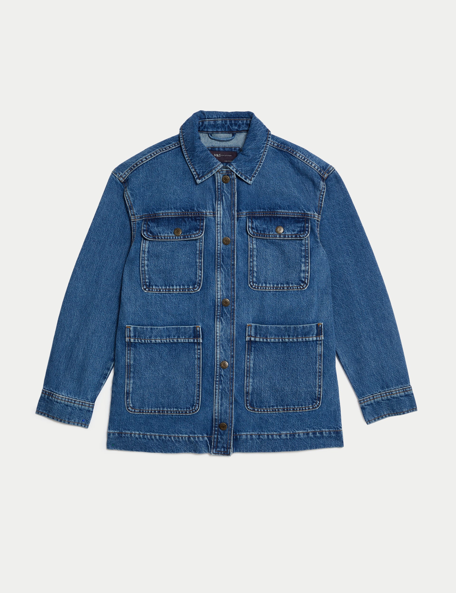 Pure Cotton Denim Relaxed Utility Jacket