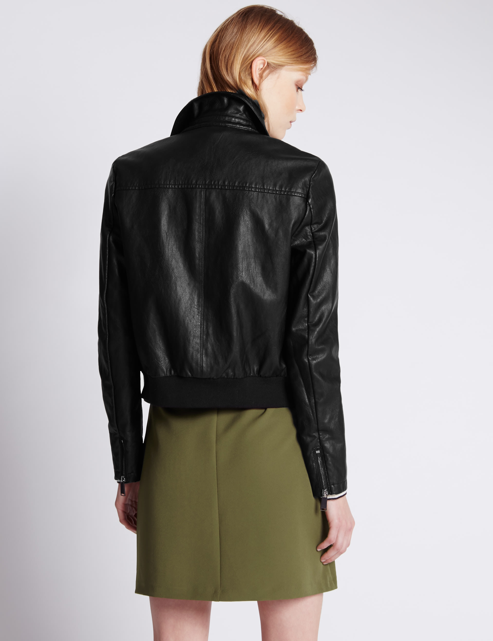 Faux Leather Bomber Jacket Image 2 of 3