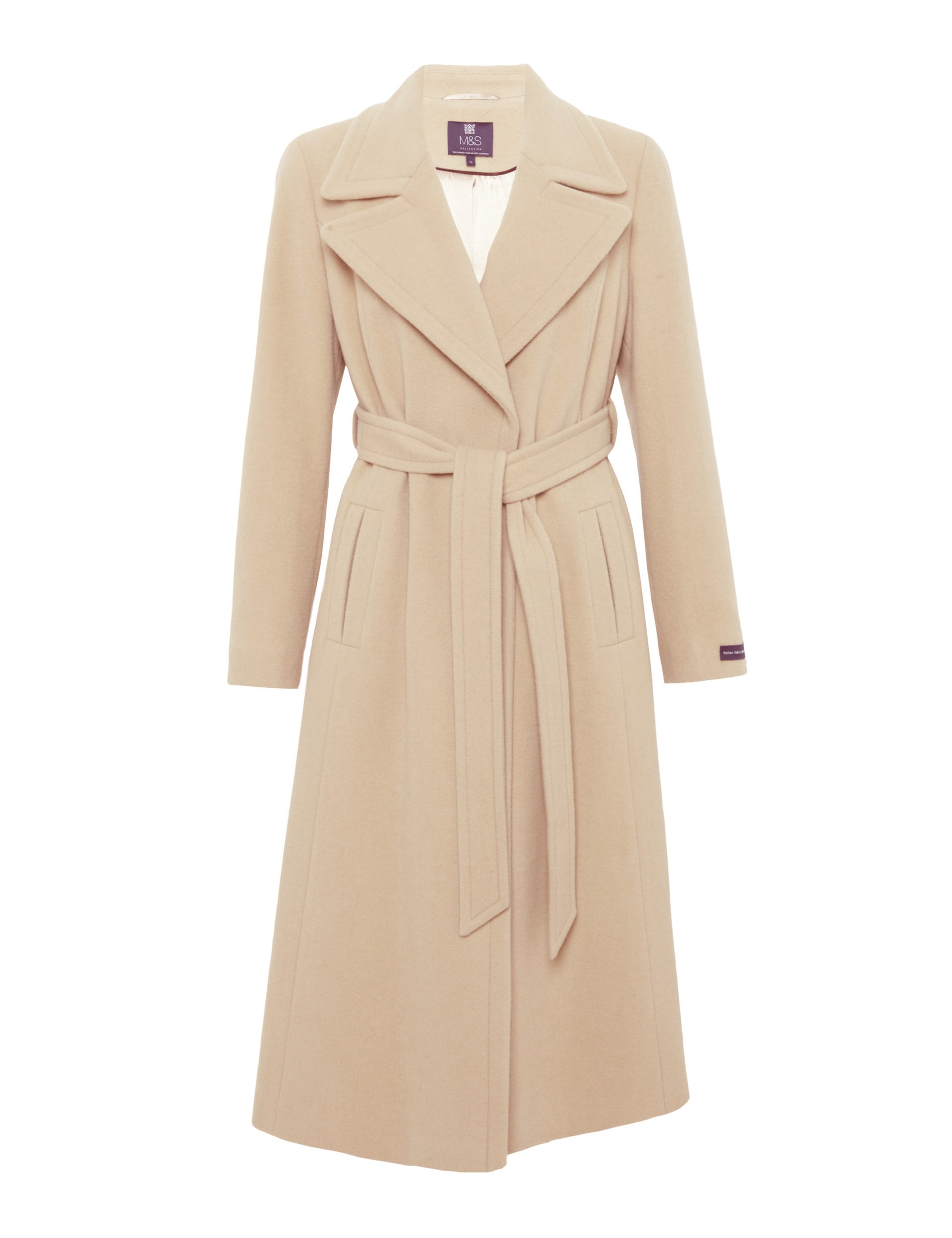 Petite Wool Blend Long Belted Wrap Coat with Cashmere M S