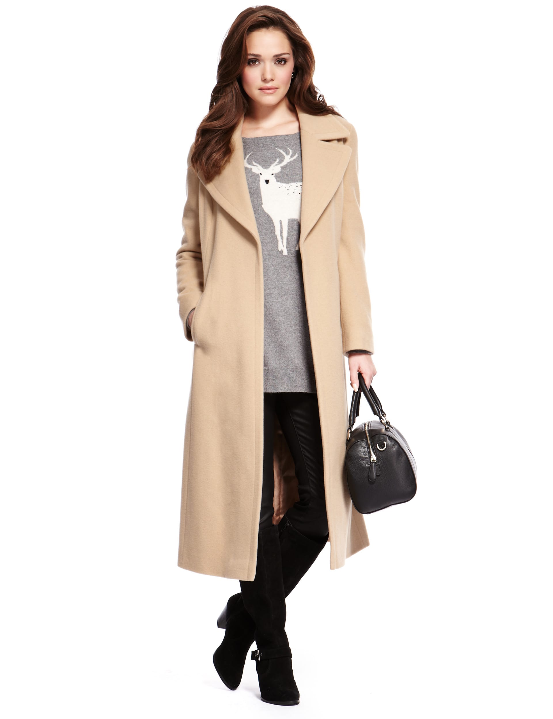 Petite Wool Blend Long Belted Wrap Coat with Cashmere M S